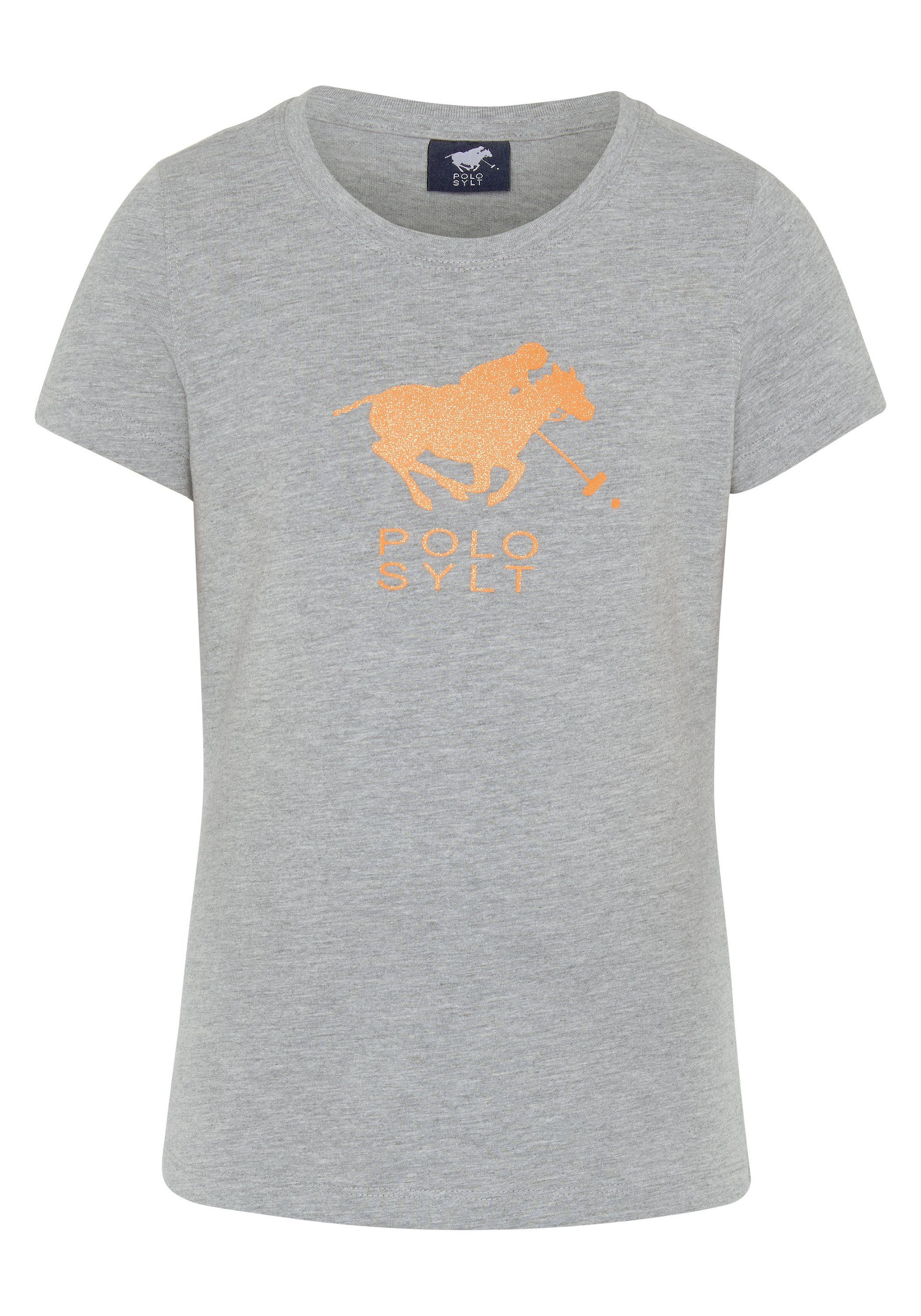 Polo Sylt Print-Shirt mit Glitzer-Logo Neutr. Gray