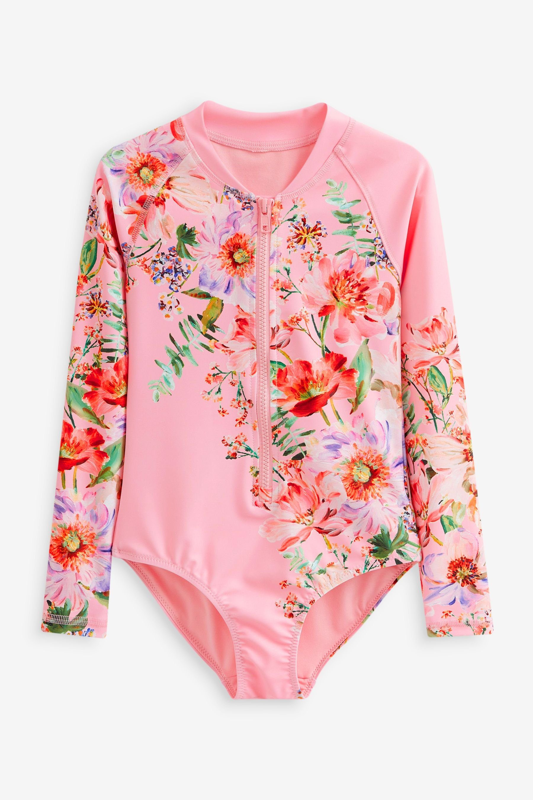 Next Badeanzug Langärmeliger Badeanzug (1-St) Pink Placement Floral