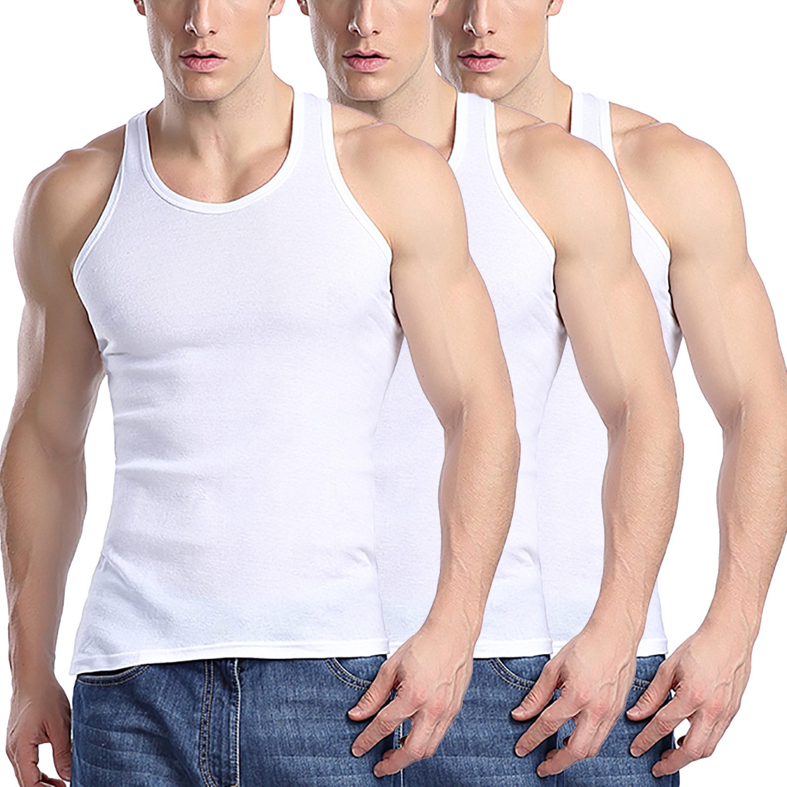 TANTOMI Unterhemd 3er Pack Unterhemd Herren Tank-Top (Packung, 3-St) Schwarz Weiss, Geeignet für Sport, Fitness und Den Alltag