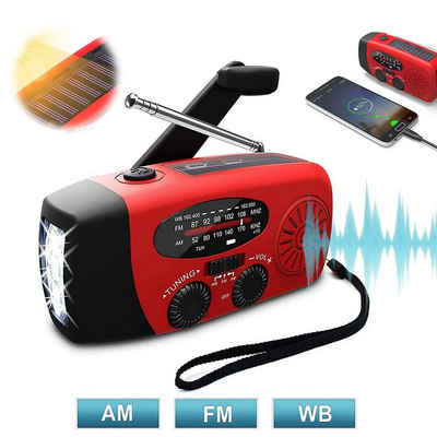 CALIYO Notfall-Solarradio, Solar Selbstbetriebenes Kurbelradio Radio (Laden Sie Ihr Telefon auf, Radio, anstrahlend, Solar, mit LED-Taschenlampe, Radio für Notladung von Smartphone)