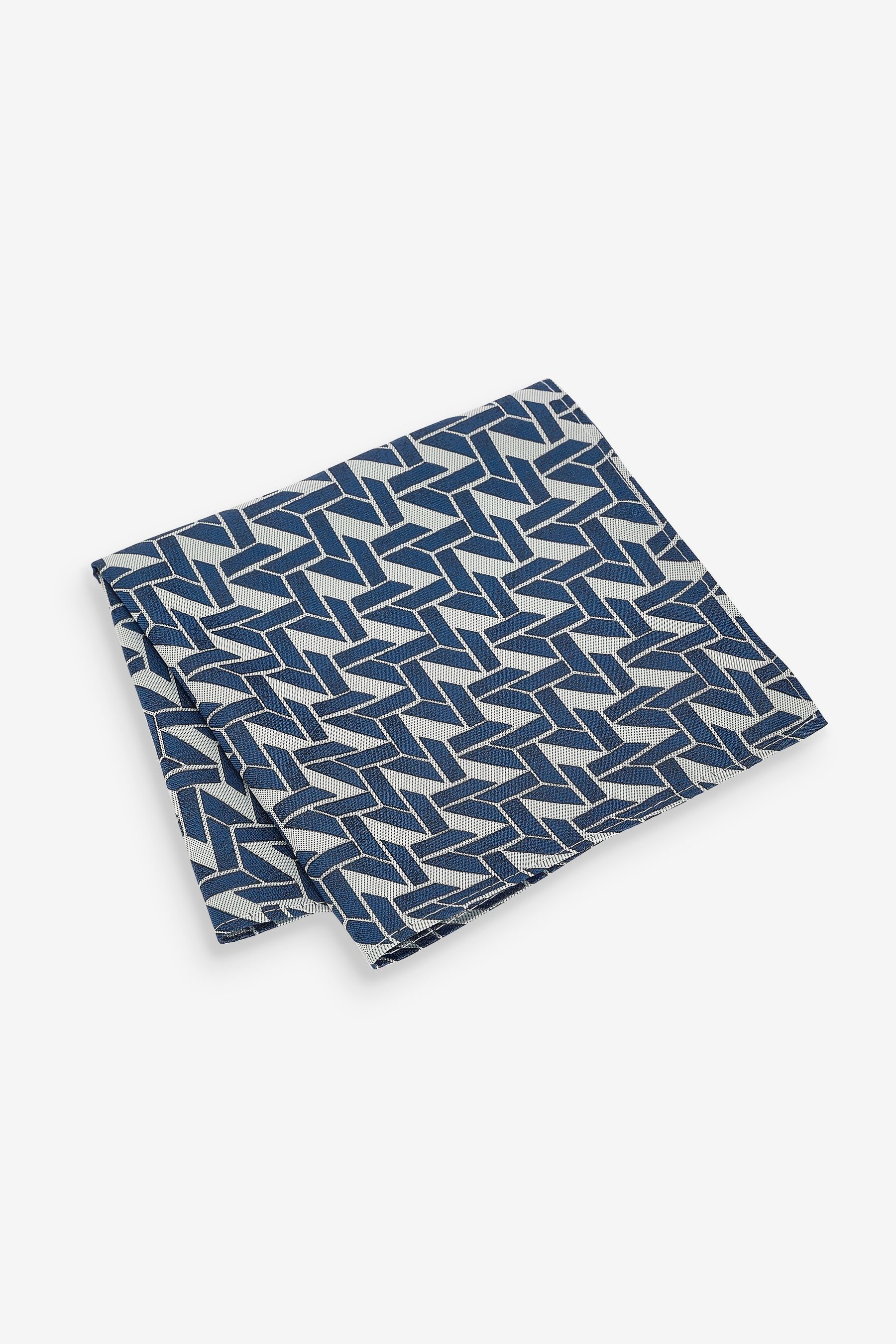 (2-St) Set Einstecktuch - im Silver und Geometric Next Slim Krawatte Krawatte Grey/Blue