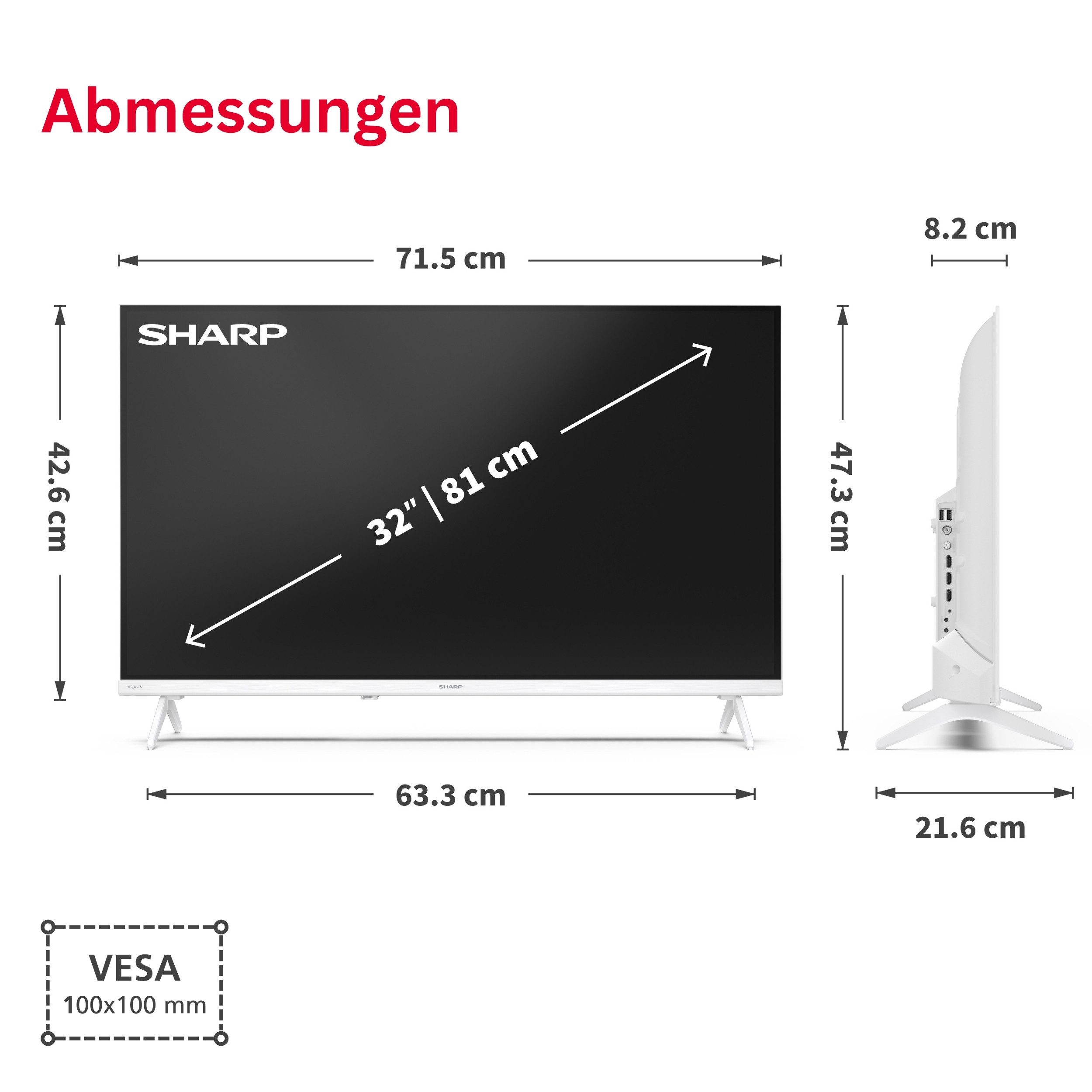 Sharp 32HE2745EW LCD-LED Fernseher (80 cm/32 Zoll, HD-ready, Smart TV powered by TiVo, Smart TV powered by TiVo, HDR, Triple-Tuner)