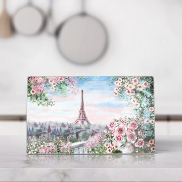 DEQORI Schneidebrett 'Blumenmeer Paris', Glas, Platte Frühstücksbrett Schneideplatte