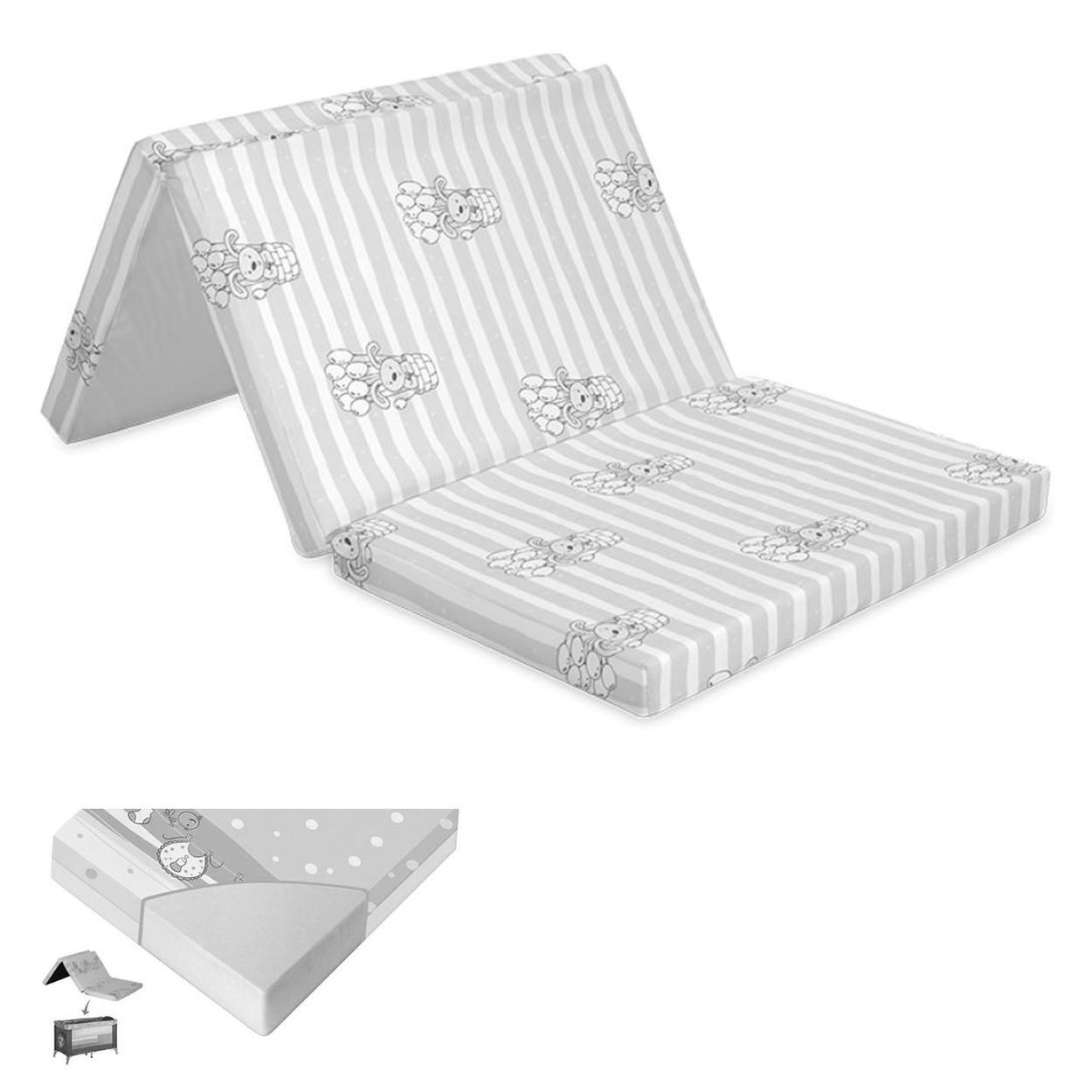 Kindermatratze Classic 120 x 60 cm, LORELLI, 5 cm hoch, 3-fach faltbar, Reisebett, Schaumstoffkern, abnehmbarer Bezug
