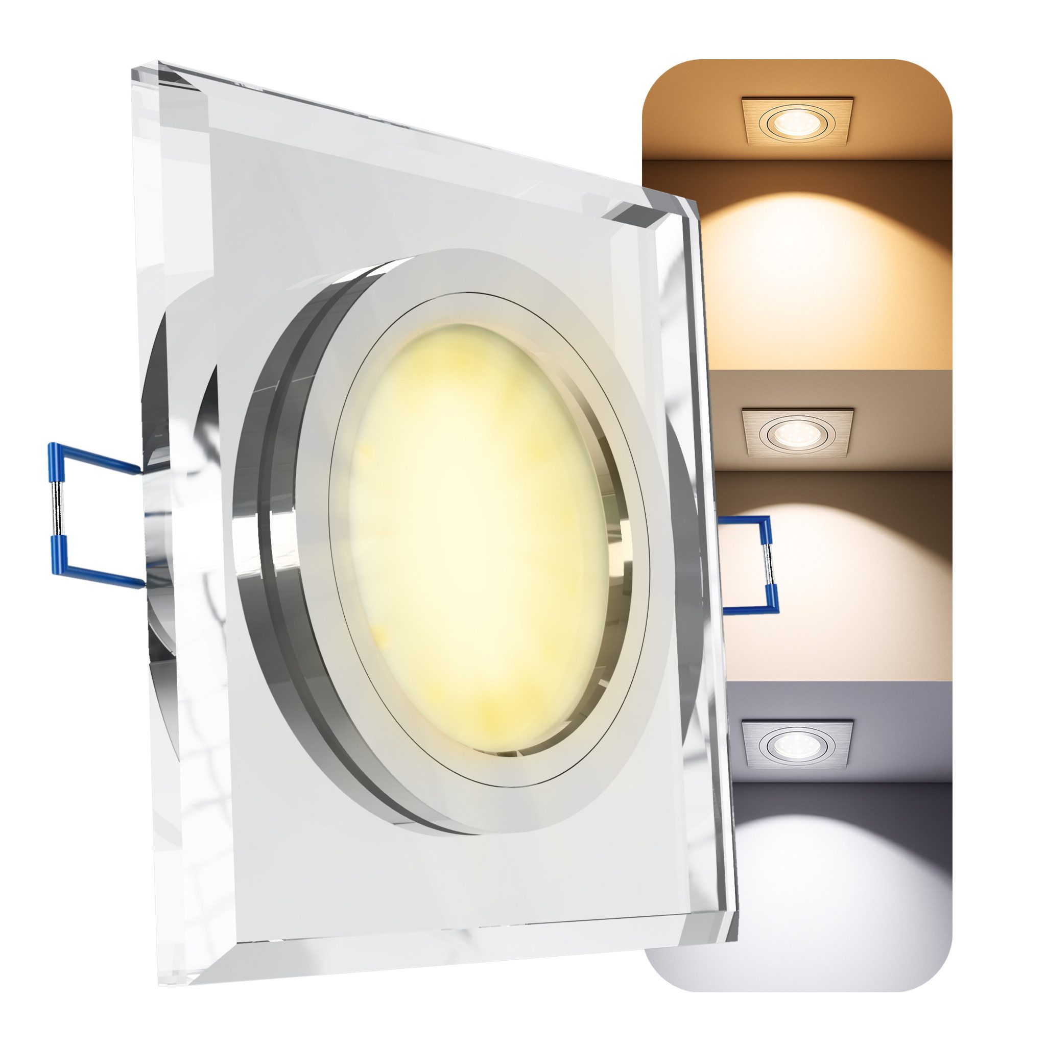 SSC-LUXon LED Einbaustrahler Spot ALINA Glas Einbaustrahler dimmbar 3CCT LED Lampe 4W 3 Lichtmodi, Warmweiß bis Tageslicht