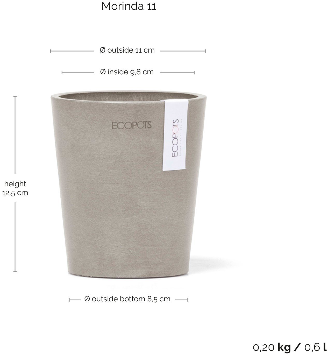 ECOPOTS Blumentopf Morinda Orchidee 11 Taupe, für den Innenbereich