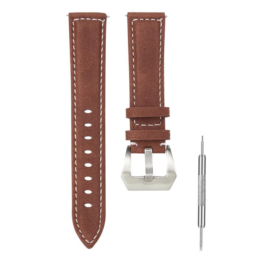 18mm Smartwatch-Armband Silber Ersatzarmband Edelstahl Leder 20mm 22mm Braun Schnalle, Uhrenarmband BTTO mit Armband für 24mm Uhren,