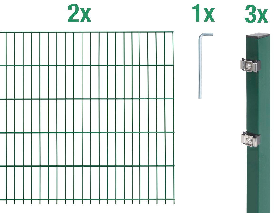 Alberts Doppelstabmattenzaun Grundset, (Set), Höhe: 80 - 160 cm, Gesamtlänge: 4 - 30 m, zum Einbetonieren