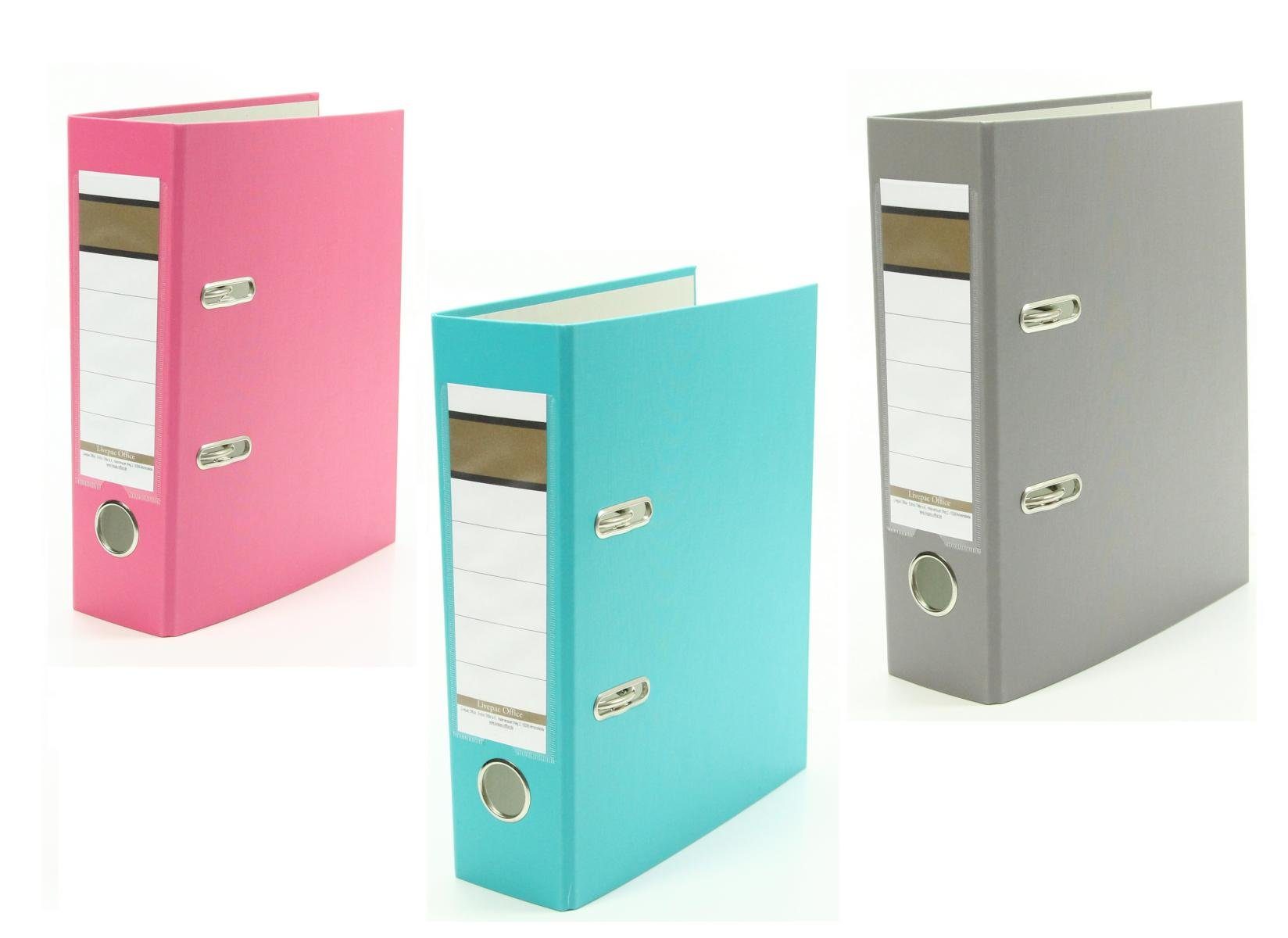 Livepac Office Aktenordner 3x Ordner / DIN A5 / 75mm / Farbe: je 1x pink, türkis und grau