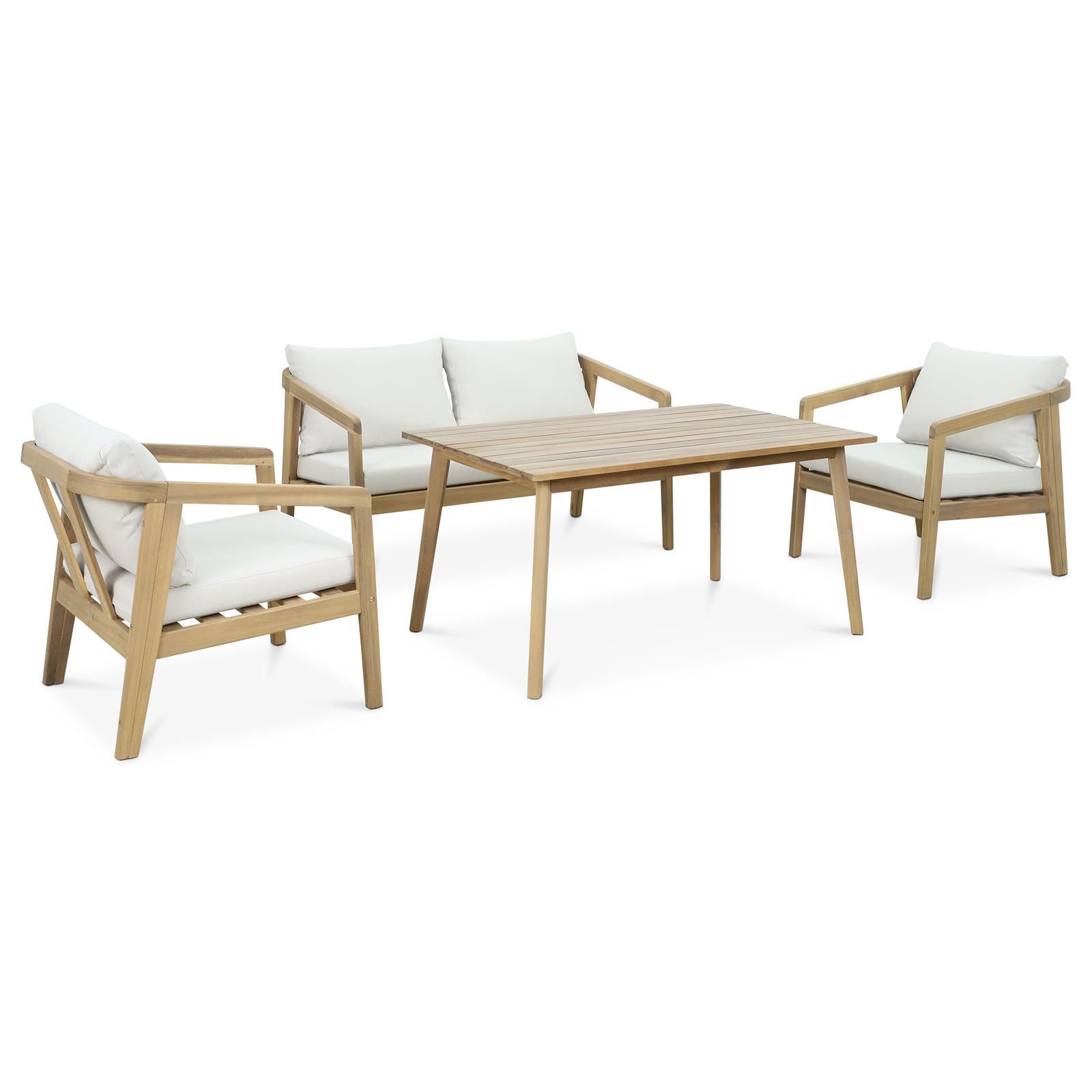 IDIMEX Gartenlounge-Set YAPA, (4-tlg), Outdoorset aus massivem Akazienholz 4-teilig mit Polstern Natur/Beige