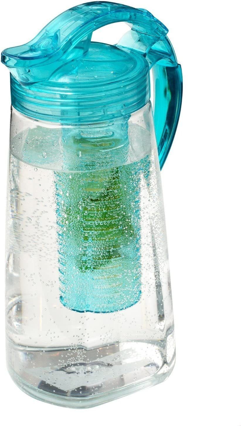 RUBBERNECK Wasserkrug Kunststoff-Karaffe mit Frucht-Einsatz, BPA-frei, 2 l Karaffe, Tritan türkis
