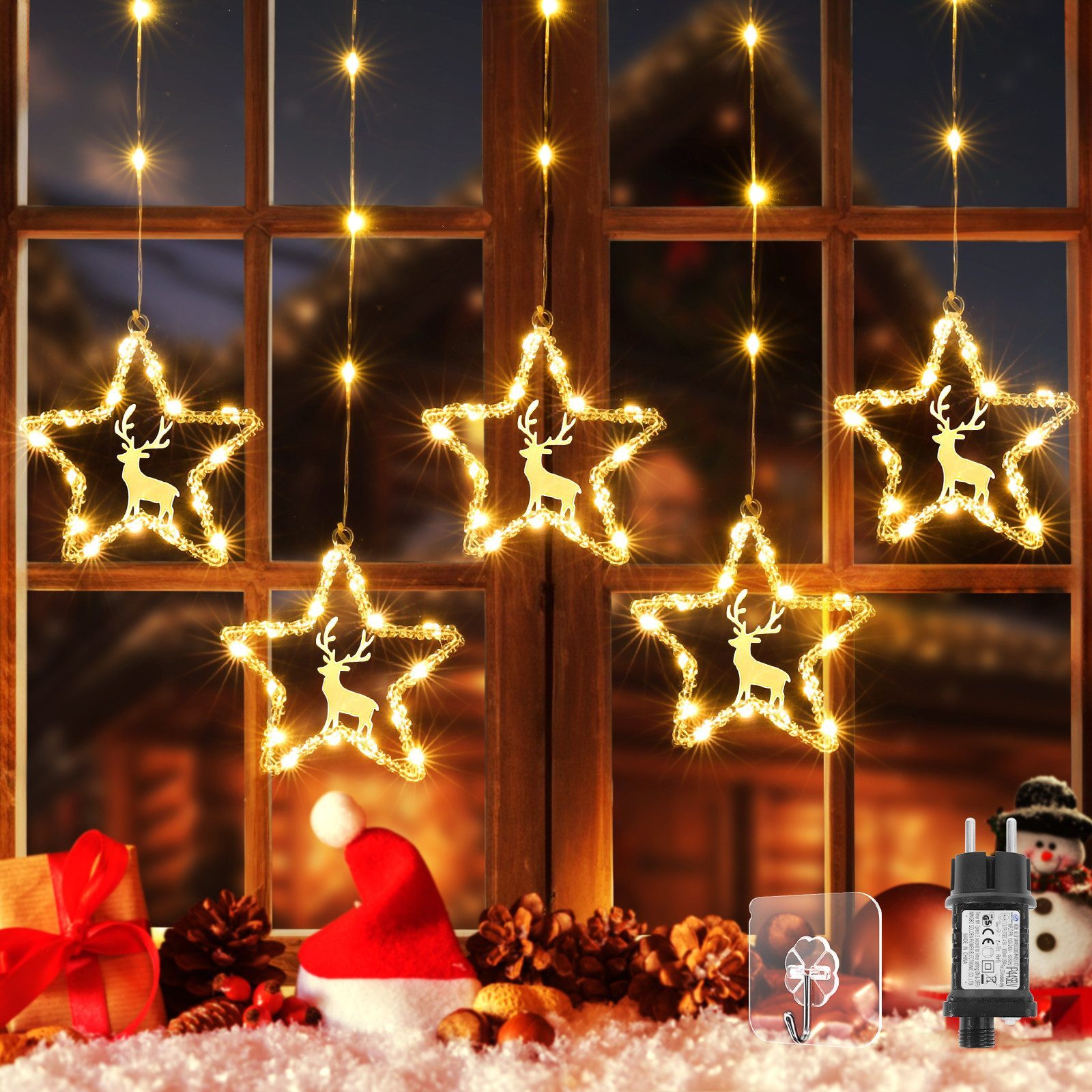 Quntis LED-Lichterkette LED Dekolicht Weihnachtsfigur Weihnachtsbaum/Jesus für Weihnachten, Weihnachtsdeko fenster Mit 8 Modi Timer Für Hof Zimmer Fensterbank