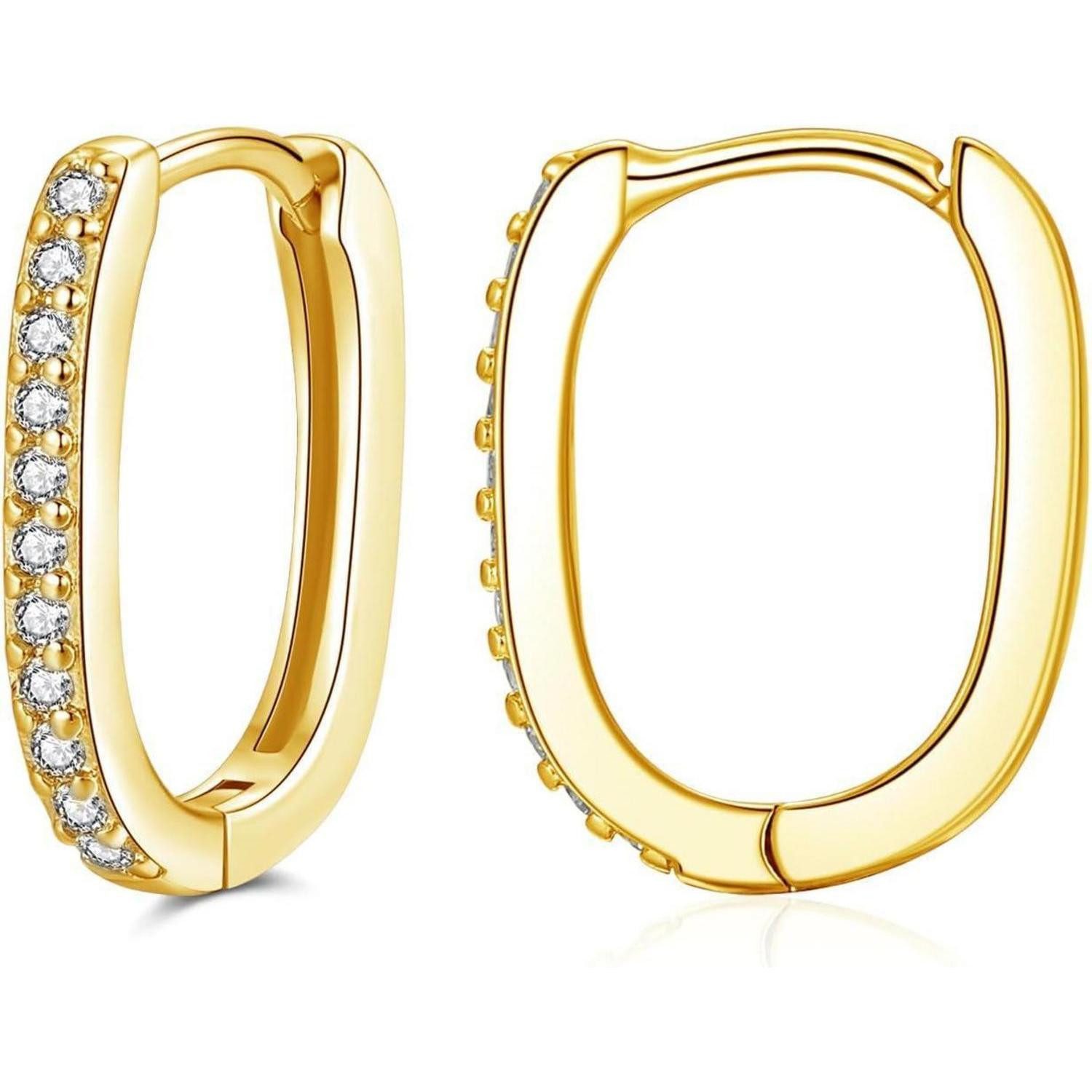 LuxusKollektion Paar Creolen Silber Creolen Ohrringe Damen 925 Sterling Oval Zirkonia U-förmige