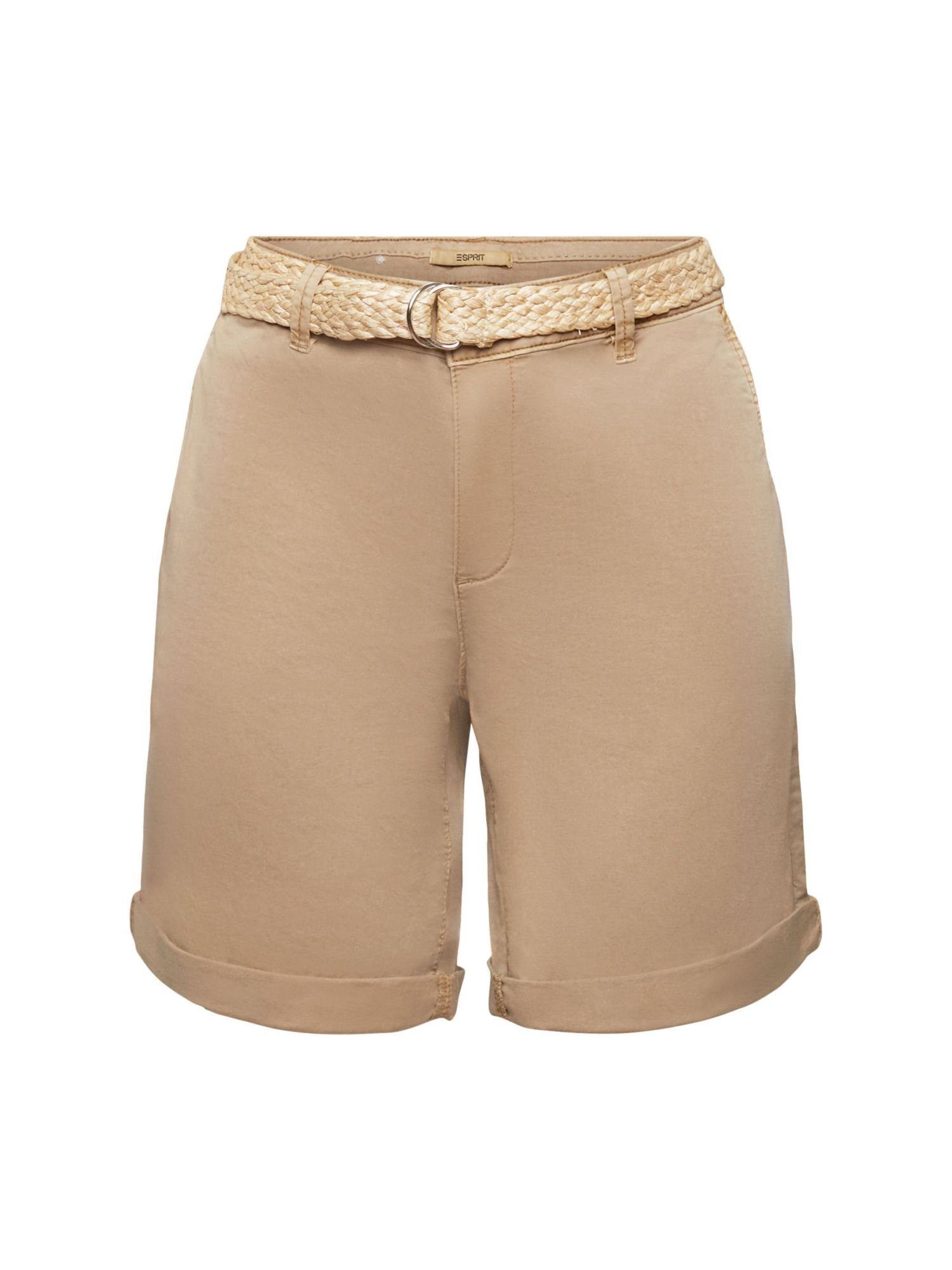 Esprit Shorts (1-tlg) mit TAUPE Raffia-Flechtgürtel Shorts