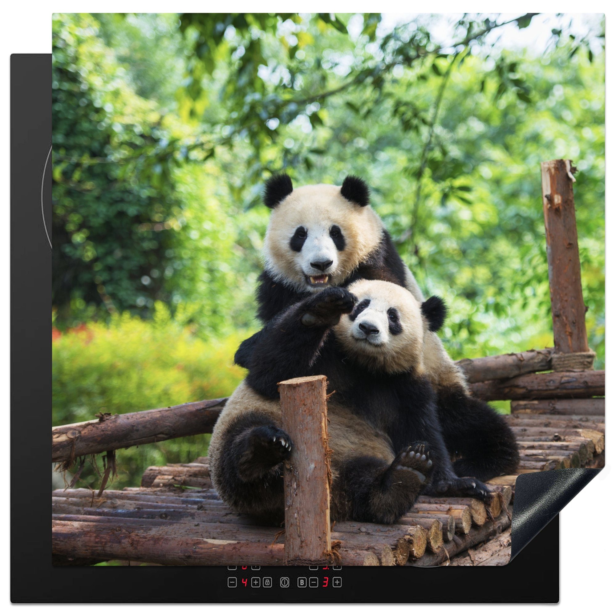 online MuchoWow Herdblende-/Abdeckplatte Bären - Panda Vinyl, Ceranfeldabdeckung, cm, küche Holz, Arbeitsplatte 78x78 - für (1 tlg)