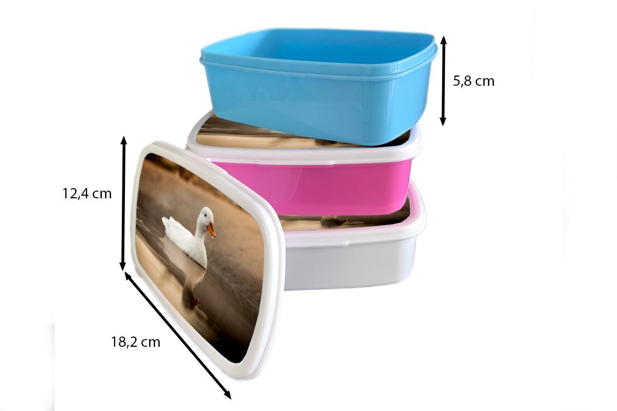 Brotdose Ente Wasser Kunststoff Snackbox, Kunststoff, für - (2-tlg), Mädchen, Lunchbox Weiß, MuchoWow Kinder, rosa Erwachsene, Brotbox - - Vogel