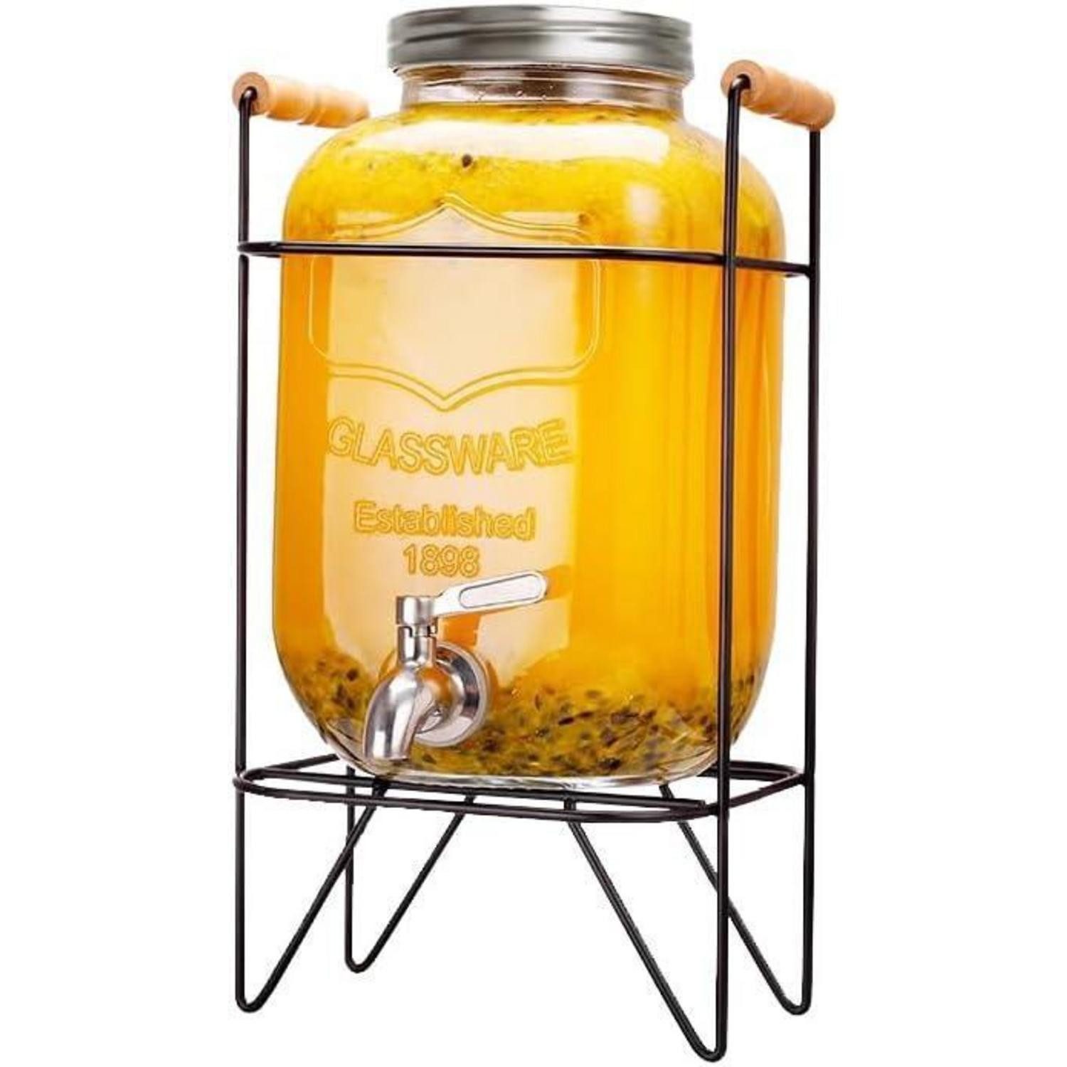 Hiziwimi Wasserkrug 4L Glas Getränkespender mit Deckel Bügelhalter für