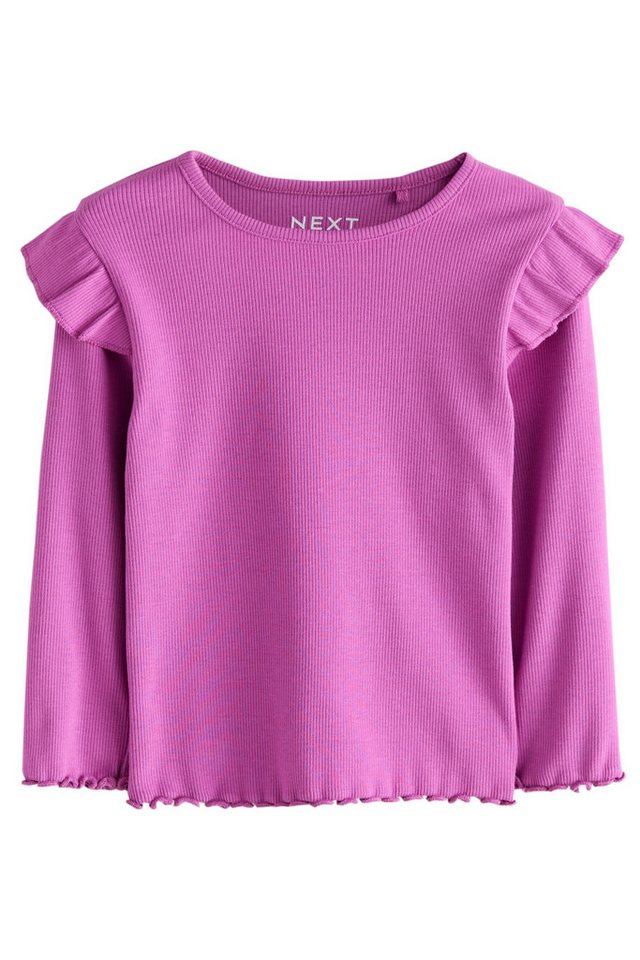 Next Langarmshirt Geripptes Langarmoberteil mit Rüschen (1-tlg)