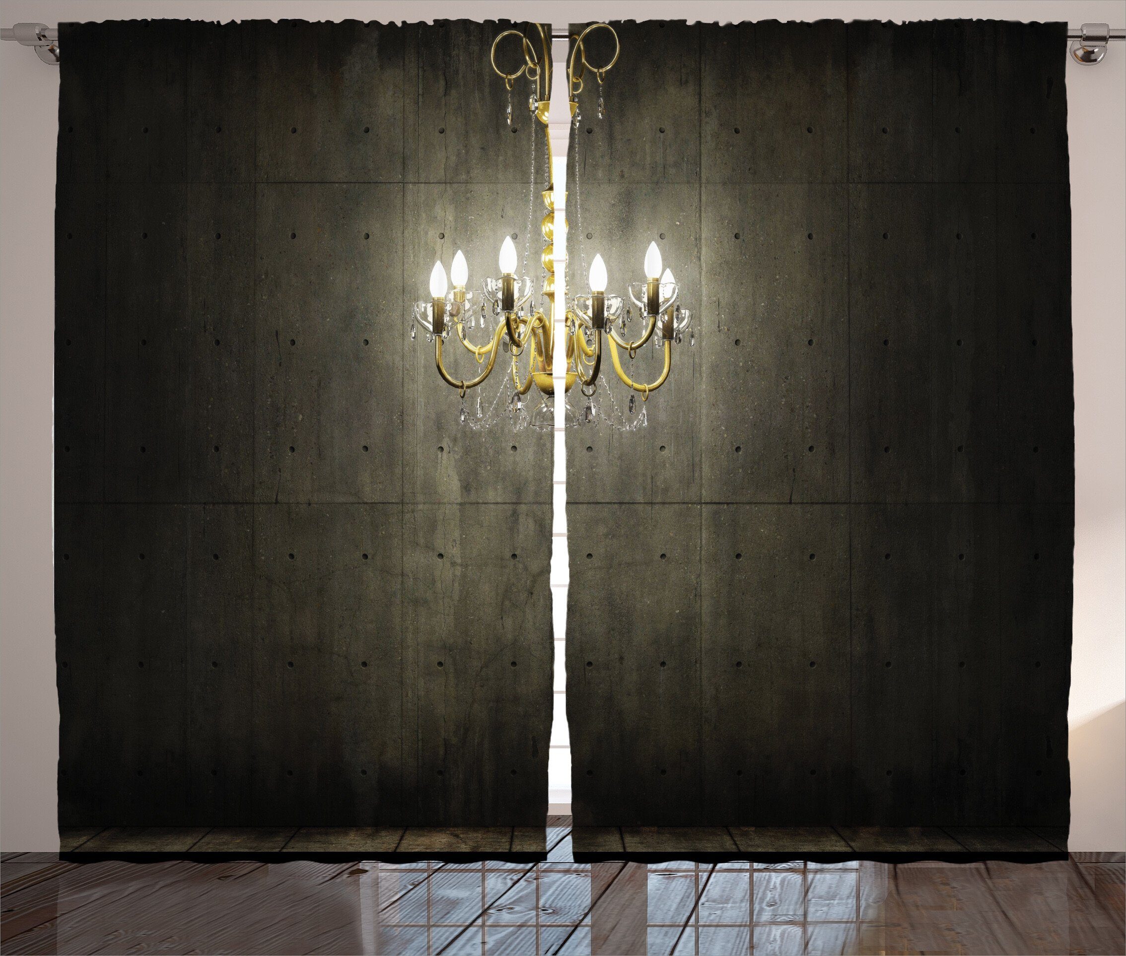 Gardine Schlafzimmer Kräuselband Vorhang mit Schlaufen und Haken, Abakuhaus, Jahrgang Klassische Dunkelheit Kronleuchter