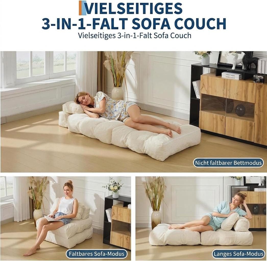 GarveeMore Schlafsofa mit Kissen 3-in-1 Klappsofa aus Cord Schlafsessel Multifunktionssofa