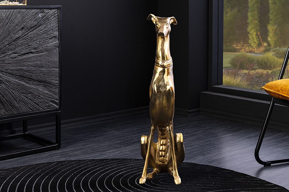 riess-ambiente Tierfigur GREYHOUND 70cm gold · moderne Skulptur im Windhund-Design · Dekoration, große Hunde-Statue · Aluminium-Metall · Dog-Accessoire fürs Wohnzimmer