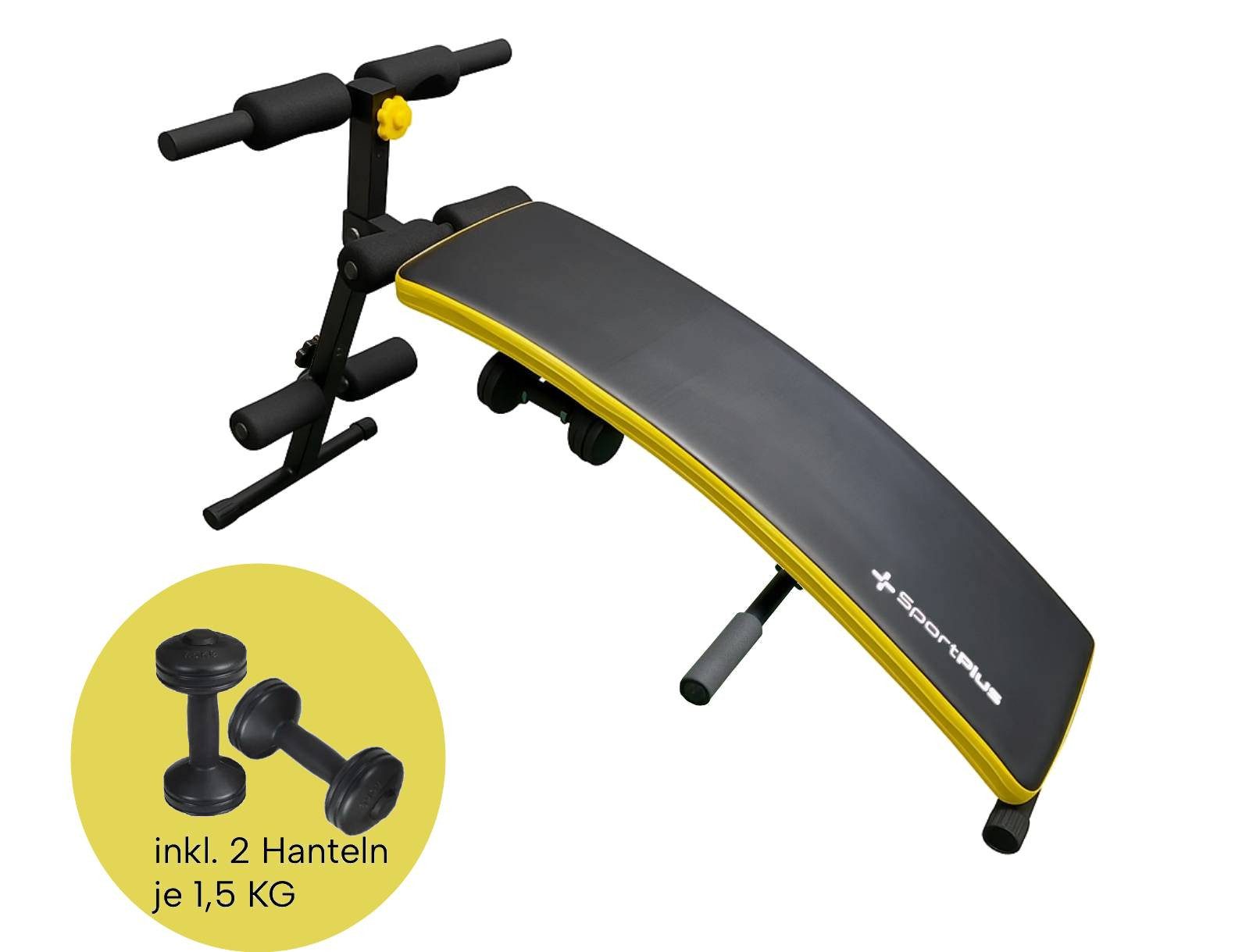 SportPlus Trainingsbank Sit Up Bank Bauchtrainer Trainingsbank Rückentrainer, (Spar-Set, Sit Up Bank inkl. 2x Hanteln 1,5 KG)