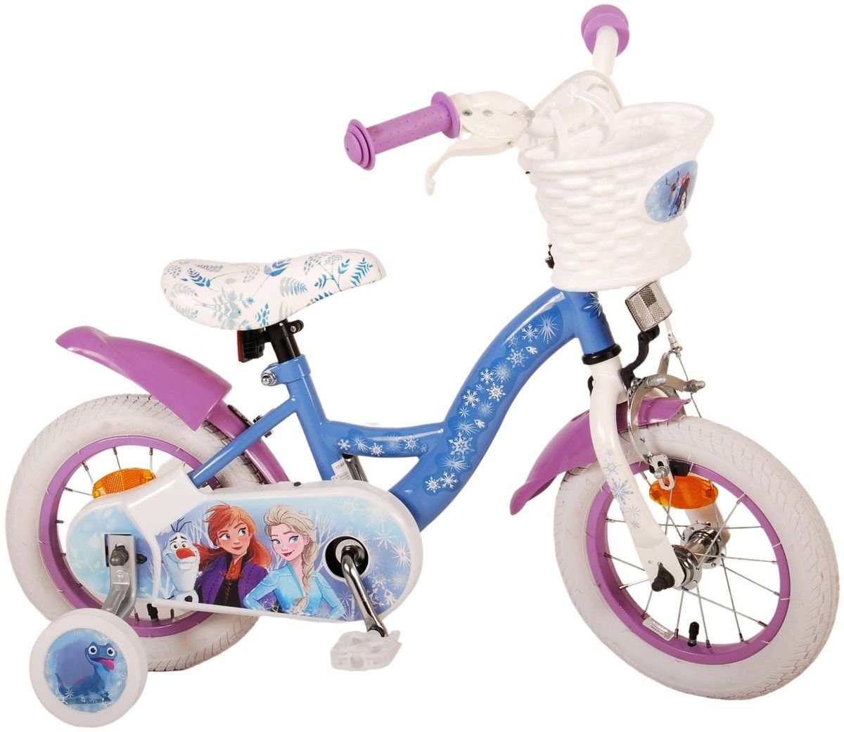 Volare Kinderfahrrad 12 Zoll Kinder Mädchen Fahrrad Rad Frozen 2 Eiskönigin Elsa 21277-SACB, 1 Gang, Rücktrittbremse,Korb,Stützräder,Kettenschutz,Schutzbleche