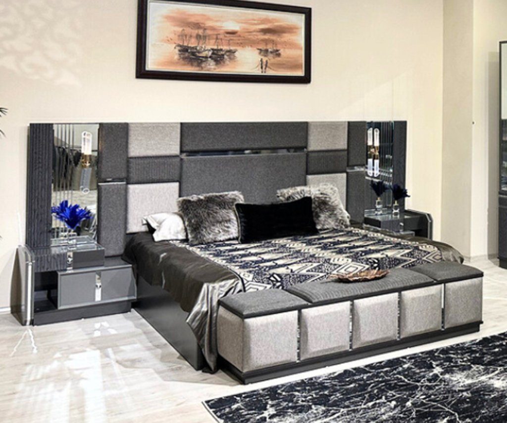JVmoebel Schlafzimmer-Set Schlafzimmer Luxus Doppelbett 2x Nachttische Komplettes Modern, (3-St., Bett, 2x-Nachttische), Made in Europa