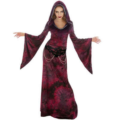 CHAKS Hexen-Kostüm Hohe Priesterin Halloween Kleid weinrot für Damen