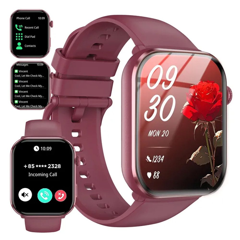 IOWODO Smartwatch Damen Herren 1,91" HD Touch, mit LED Lampe& Bluetooth Anruf Smartwatch, mit Wechselband aus weichem Silikon und Ladekabel, 5 Tage Akku,350 mAh,SpO₂/HR/Schlaf,App-Fitnesskurse,Schrittzähler,IP68
