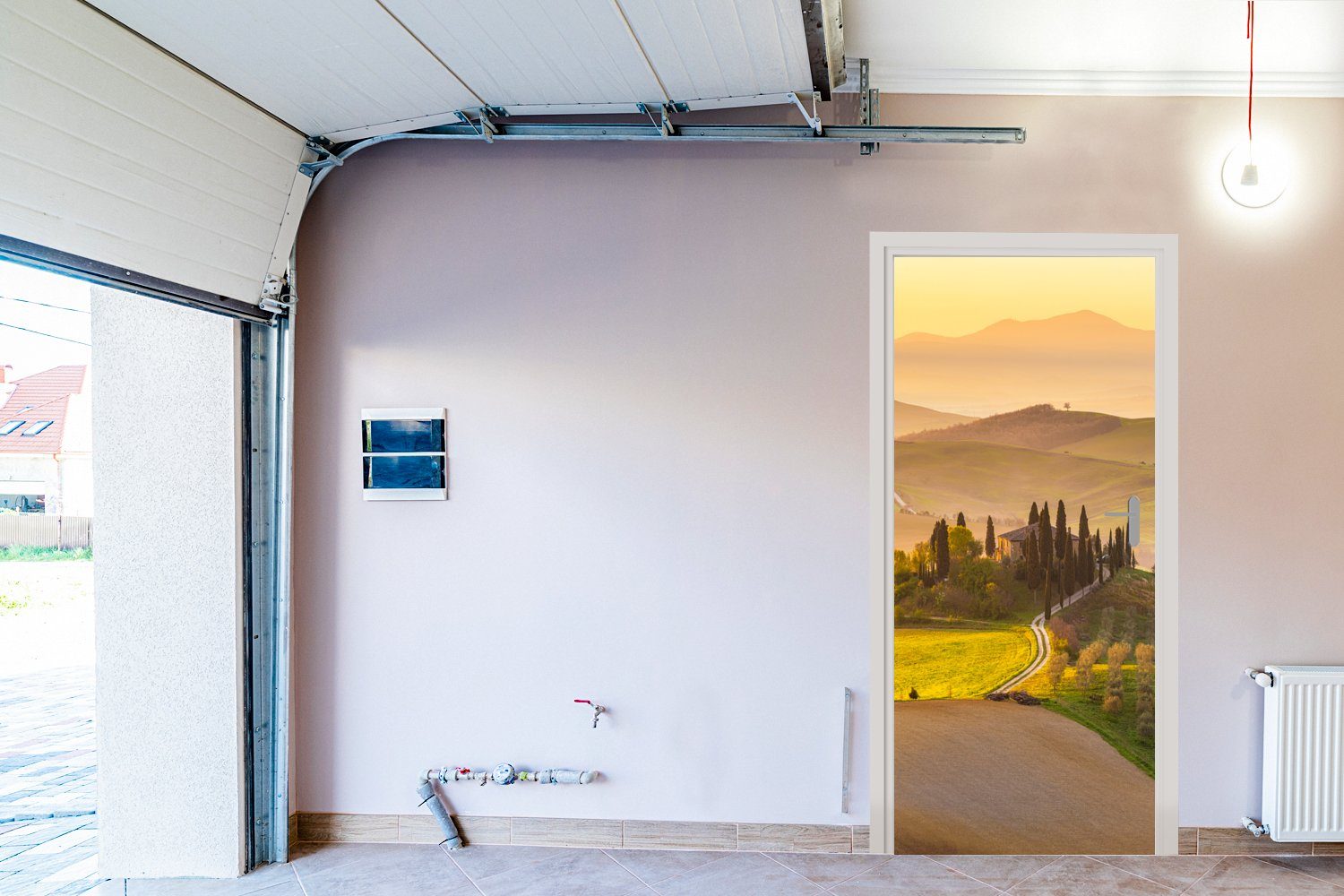 Türaufkleber, Hügel Fototapete Landschaft, bedruckt, 75x205 cm St), Matt, (1 Toskana Tür, - MuchoWow für Türtapete -