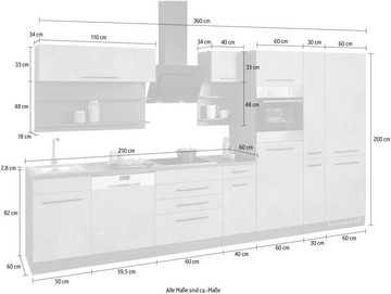 HELD MÖBEL Küchenzeile Tulsa, ohne E-Geräte, Breite 360 cm, schwarze Metallgriffe, MDF Fronten