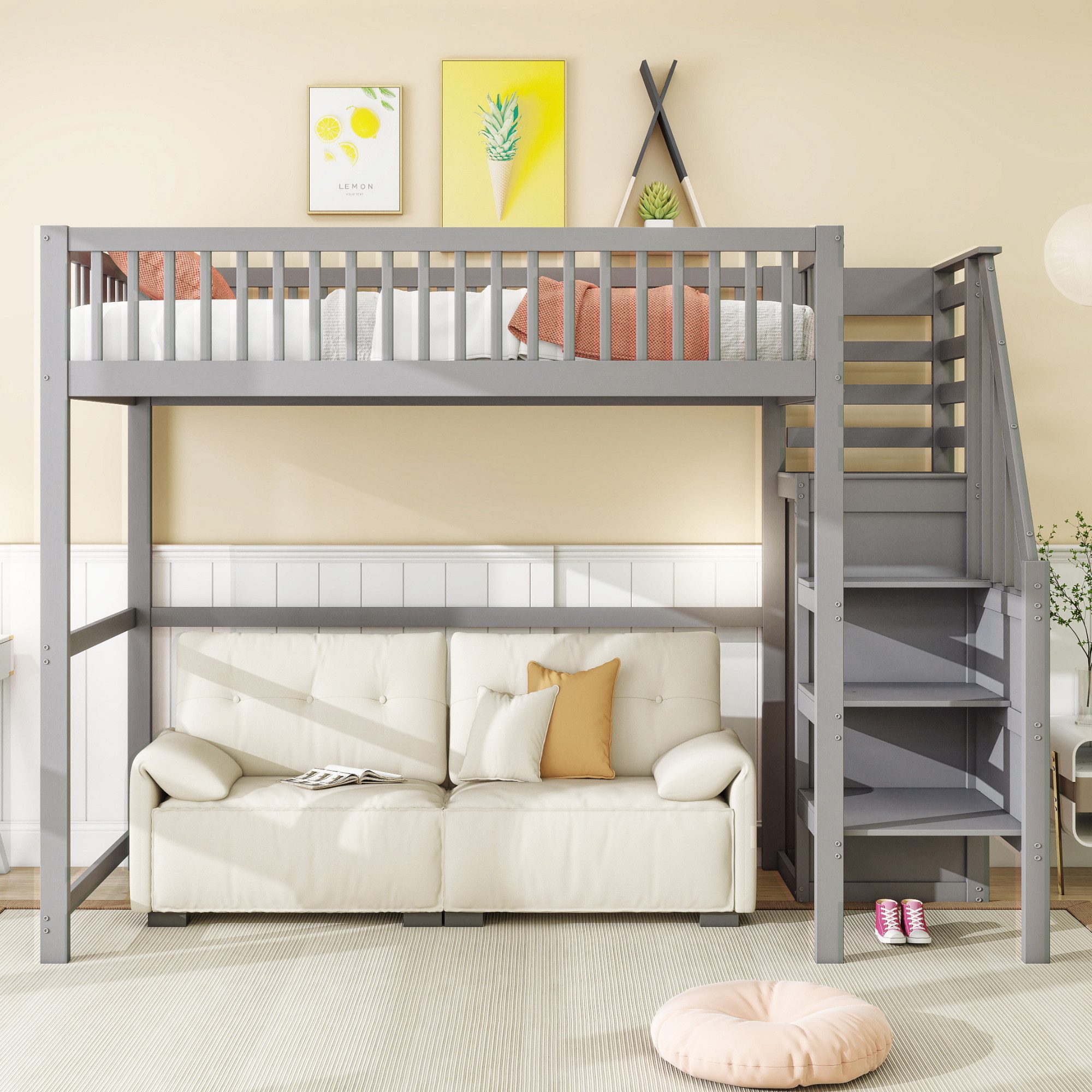 REDOM Kinderbett Hochbett Stauraumbett Einzelbett Holzbett (aus Holz mit Tr günstig online kaufen