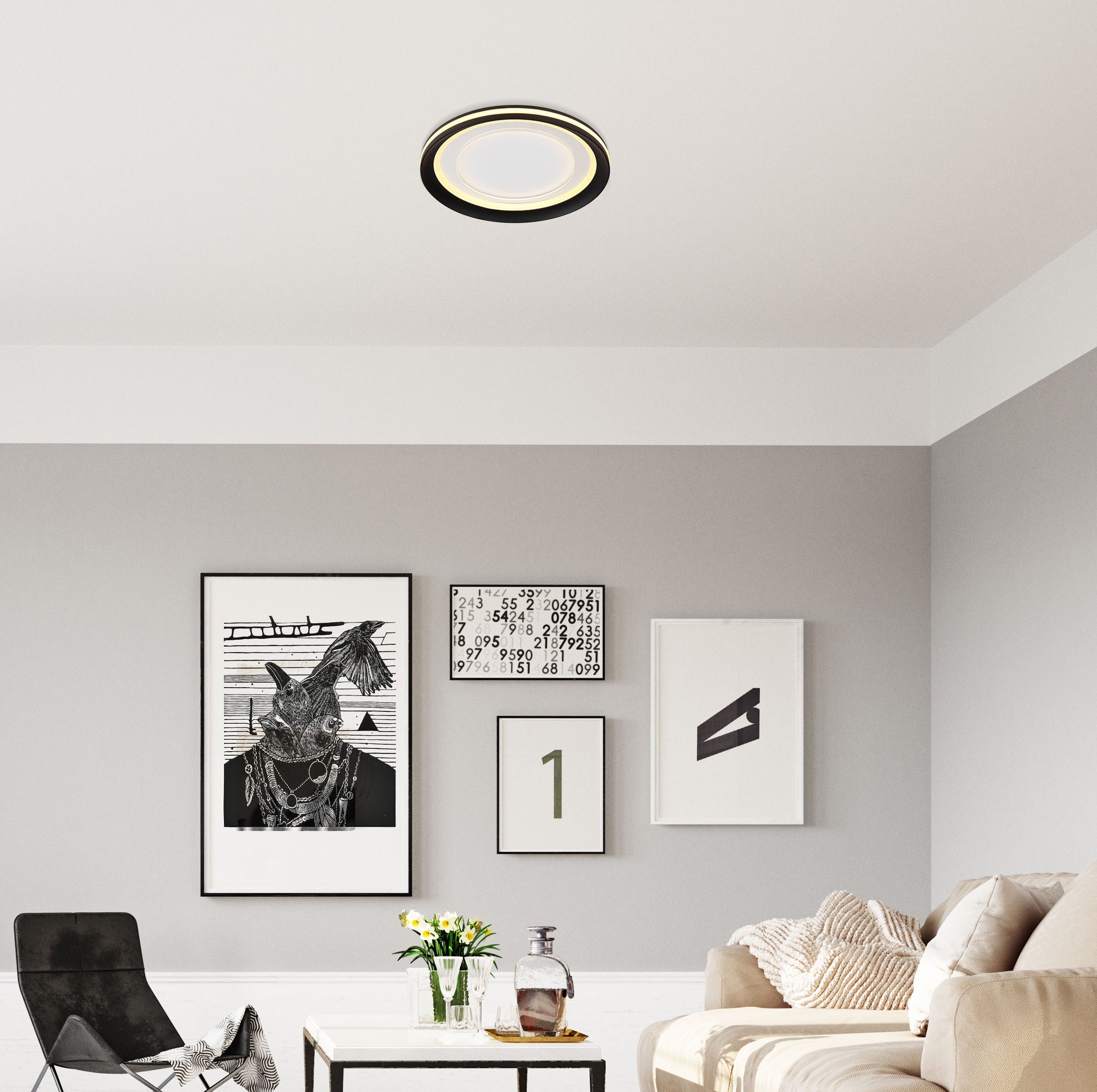 GLOBO LIGHTING LED Deckenleuchte CLARINO, LED fest integriert, Warmweiß, Deckenlampe/rund/Wohnzimmer/Schlafzimmer/modern