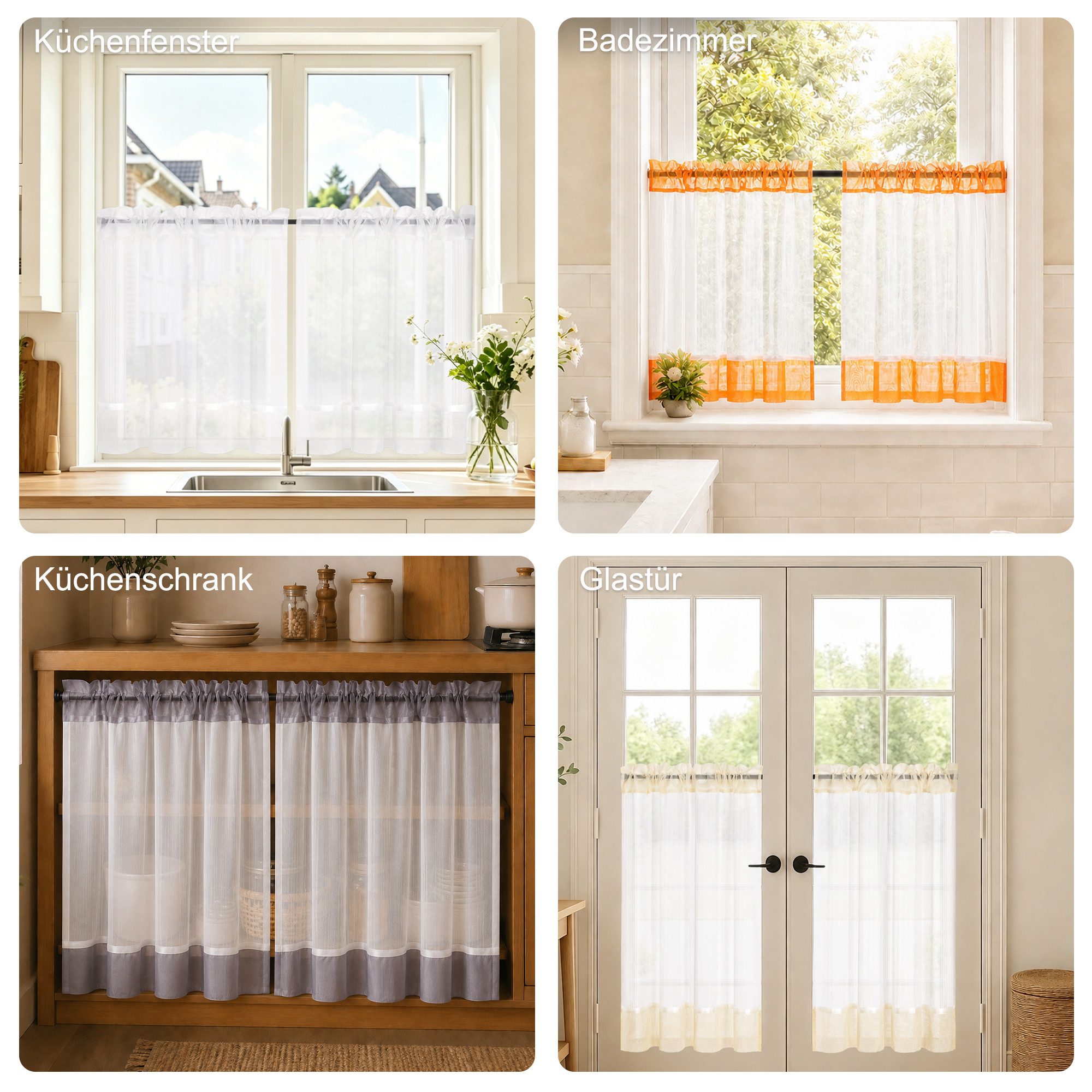 Joyswahl Scheibengardine Kurzgardinen mit Stangendurchzug, Transparente Voile,zur Dekoration (1 St), Stangendurchzug, transparent, Leinenoptik Landhausstil Cáfe – Bild 5 von 5