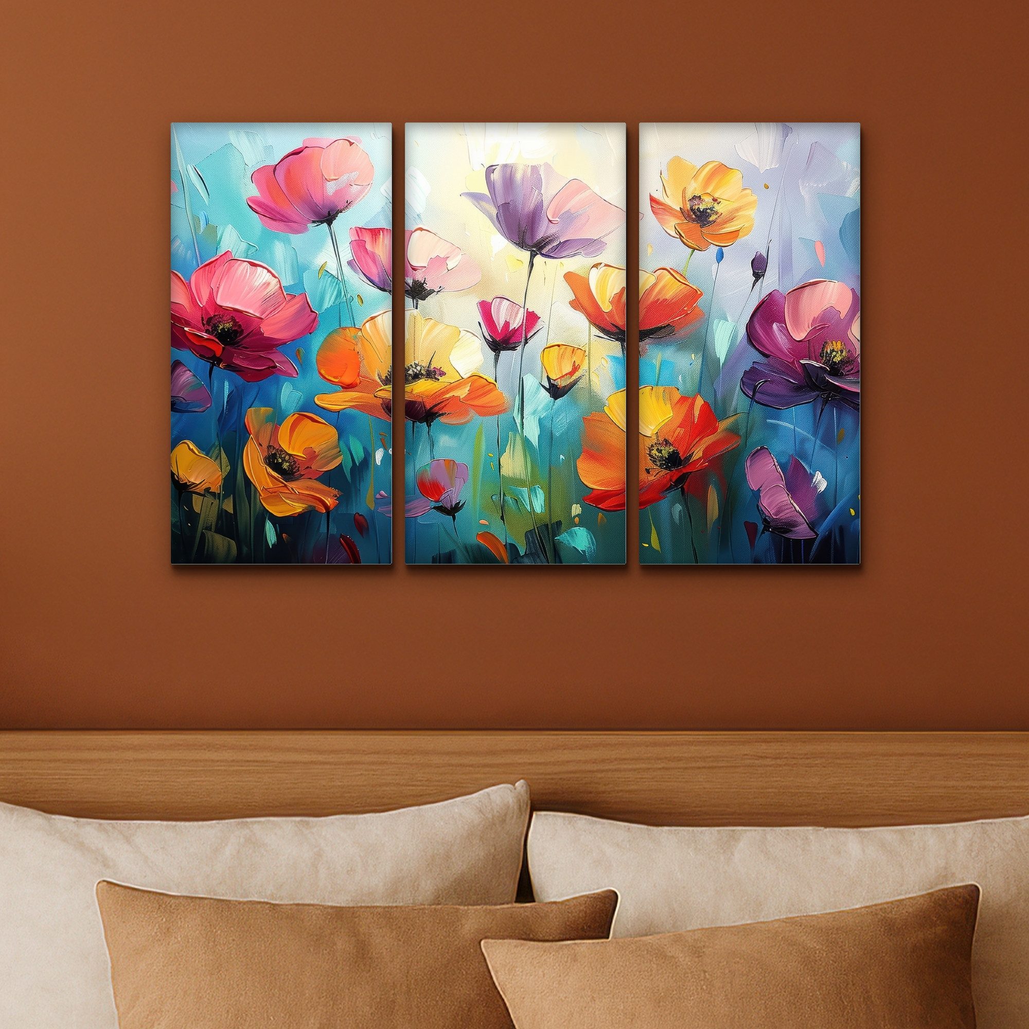 MuchoWow Leinwandbild Blumen - Bunt - Abstrakt - Natur, Fotodruck (3 St), Wand Bilder 3 Set, Deko Schlafzimmer Wohnzimmer Flur 60x40 cm – Bild 4 von 5