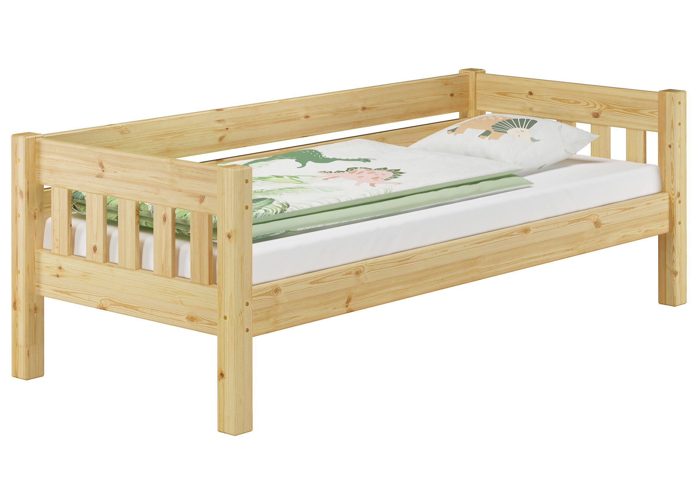 ERST-HOLZ Bett lackiert Futonbett Kieferfarblos Natur 90x200 Massivholz, Kieferbett