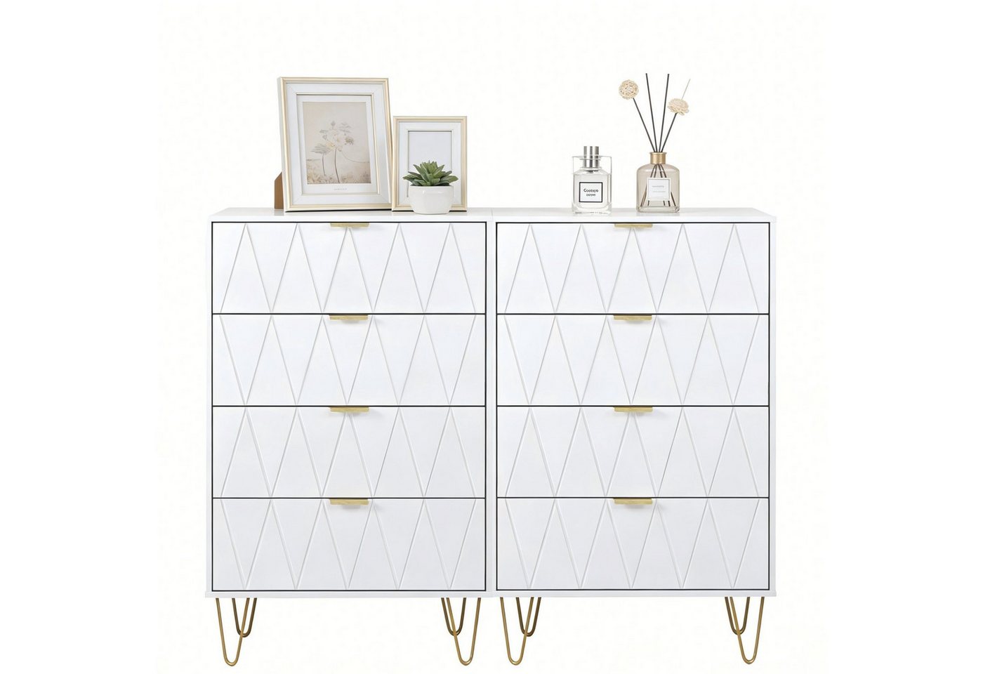 UEV Kommode modern Sideboard schmal Mehrzweckschrank für Kleidung Dokumente (Packung, Kommode mit 4 Schubladen 2er set, 120 x 34 x 91 cm), Schmal Beistellschrank für Wohnzimmer Schlafzimmer Flur