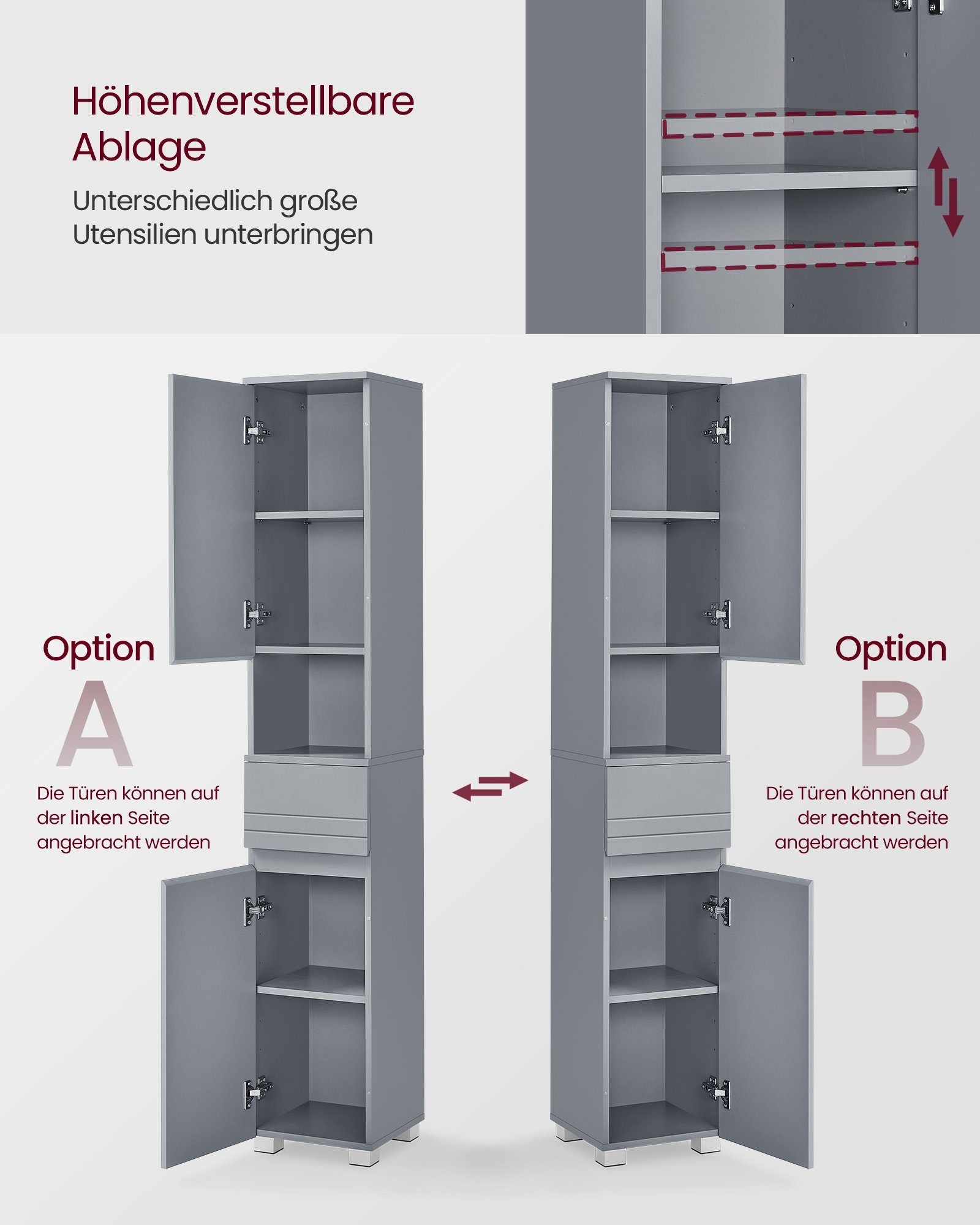 VASAGLE Badkommode Badezimmerschrank Badschrank verstellbare Ablagen, 30 x 30 x 170 cm, mit Einer Schublade, mystisches, Badezimmermöbel – Bild 4 von 5