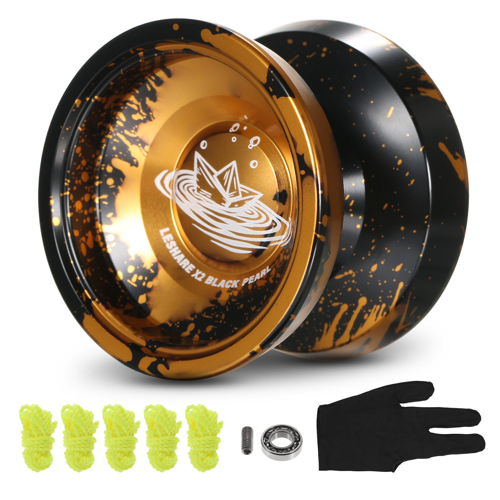 GARRYFIZH Spiel Yoyo Jojo Jo Jo für Kinder, Schwarz & Gold Inklusive Handschuhe und 5 Seile