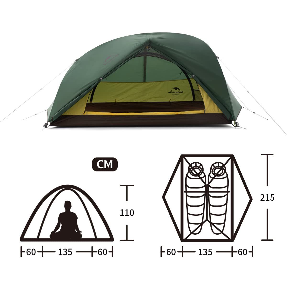 Personen: cm 2, Waldgrün Ultraleichtes x Camping Zelt Klettern, 85 210 x Naturehike für Kuppelzelt 95 Wasserdicht Rucksackreisen und