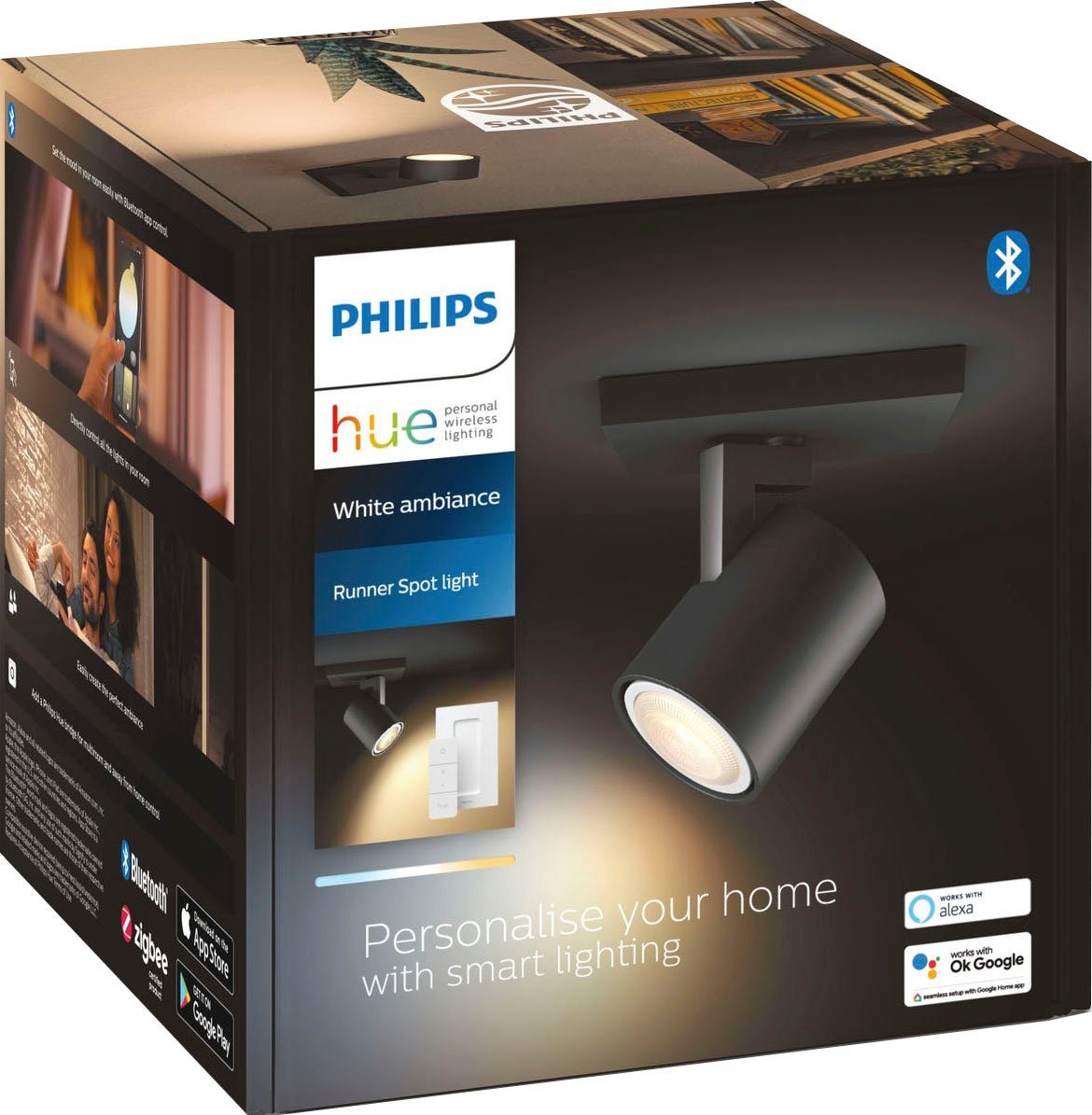 Philips Hue LED Leuchtmittel Dimmfunktion, Flutlichtstrahler Runner, Warmweiß wechselbar