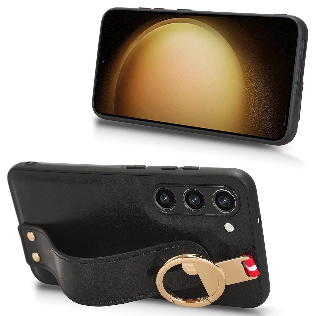 Wigento Smartphone-Hülle Für Samsung Galaxy S23 Handy Tasche Hülle mit Armbandhalter /Ringalter