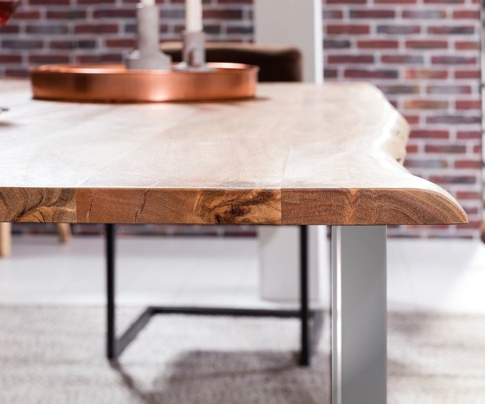 SAM® Baumkantentisch Sonja, massives Holz, echte Baumkante, Metallgestell U-Form, bis 3m