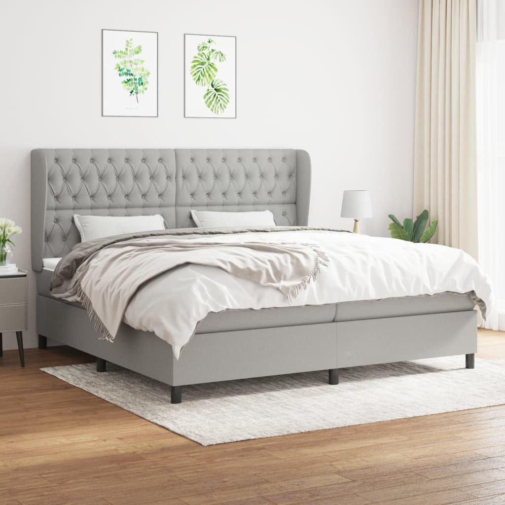 vidaXL Boxspringbett Boxspringbett mit Matratze Hellgrau 200x200 cm Stoff B günstig online kaufen