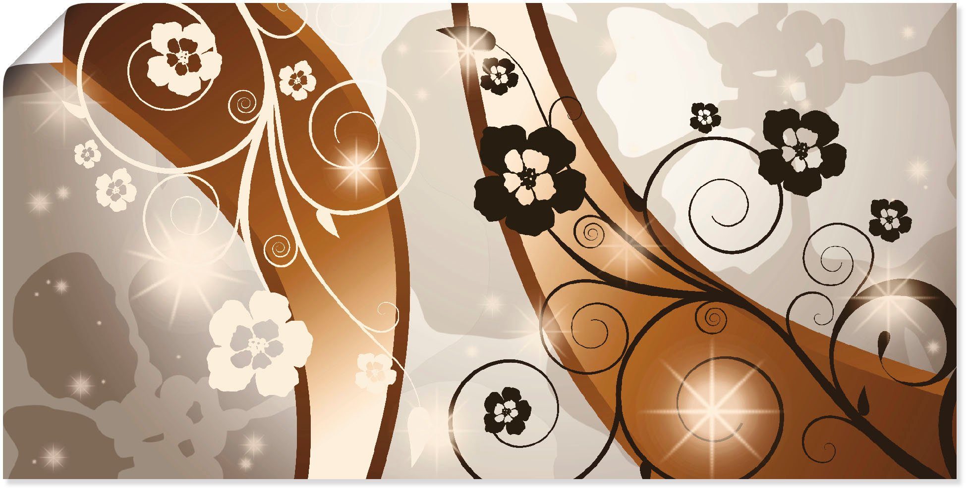 Artland Wandbild Braune Wirbel mit Blumen, Muster (1 St), als Leinwandbild, Wandaufkleber oder Poster in versch. Größen