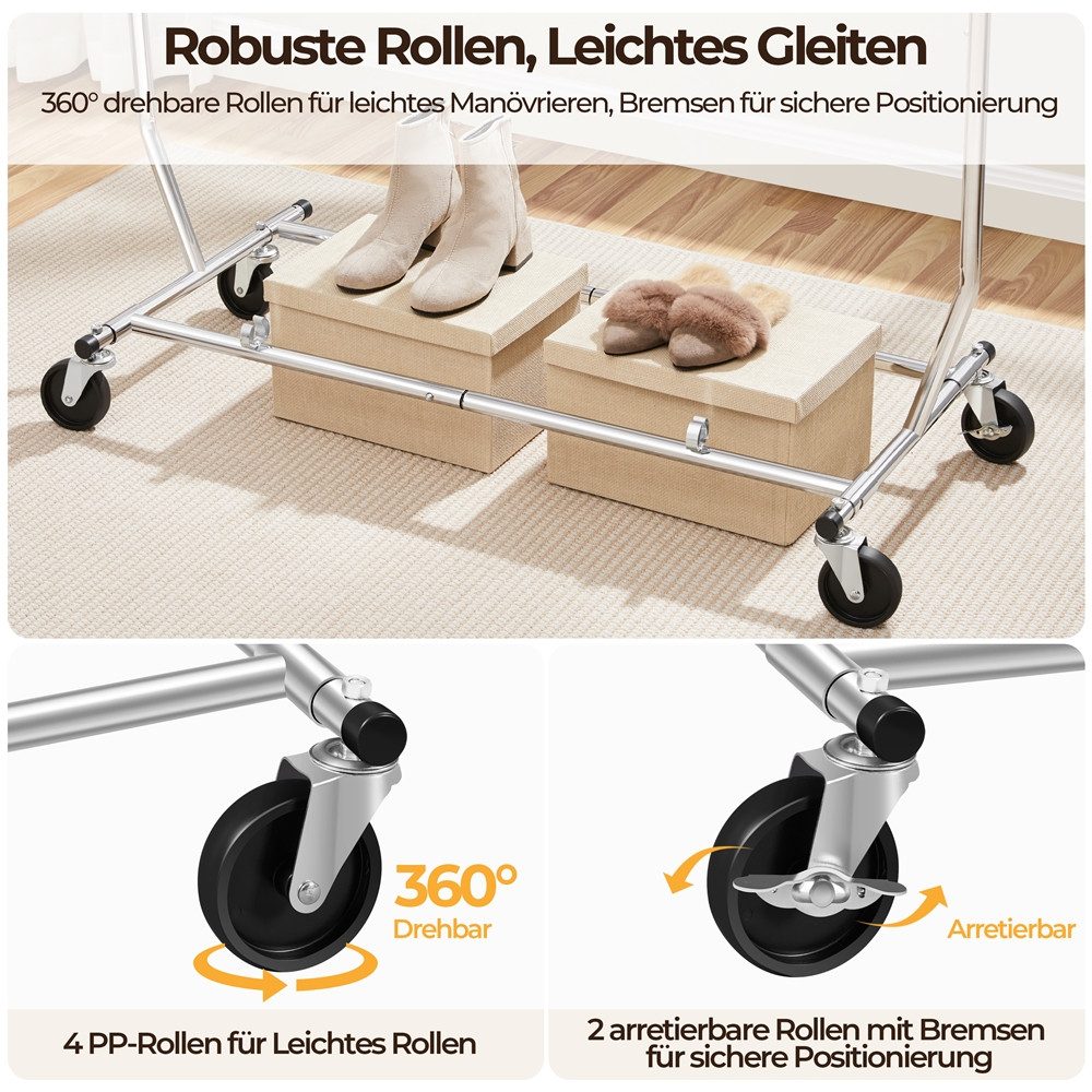 Yaheetech Kleiderständer Kleiderstangen, auf Rollen bis 100 kg ausziehbar