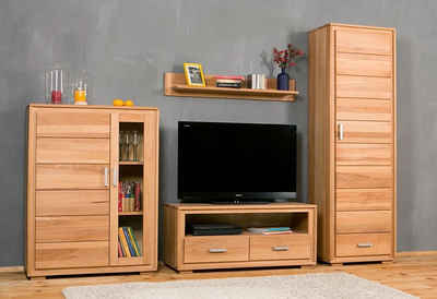 Trendmöbel24 Wohnwand Wohnwand Genf Set I Kernbuche Massivholz geölt gewachst 4-teilig, (Komplett-Set, 4-St., 1x Schrank, 1x TV Lowboard, 1x Halb-Vitrine, 1x Wandboard)