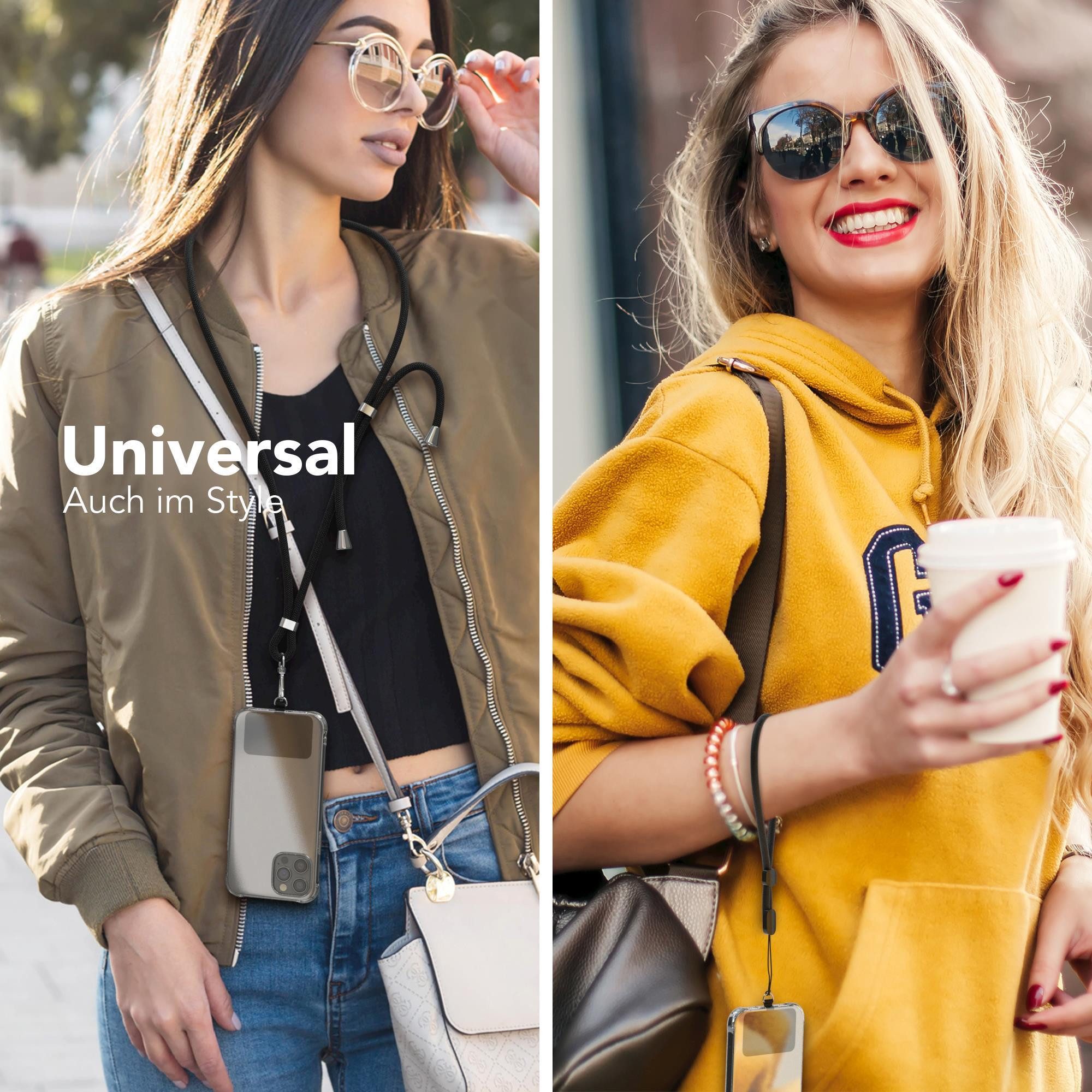 EAZY CASE Handykette Universal für jedes Smartphone zum Umhängen, Kette zum Umhängen Pad mit Kordel Uni Smartphonekette Schwarz Black