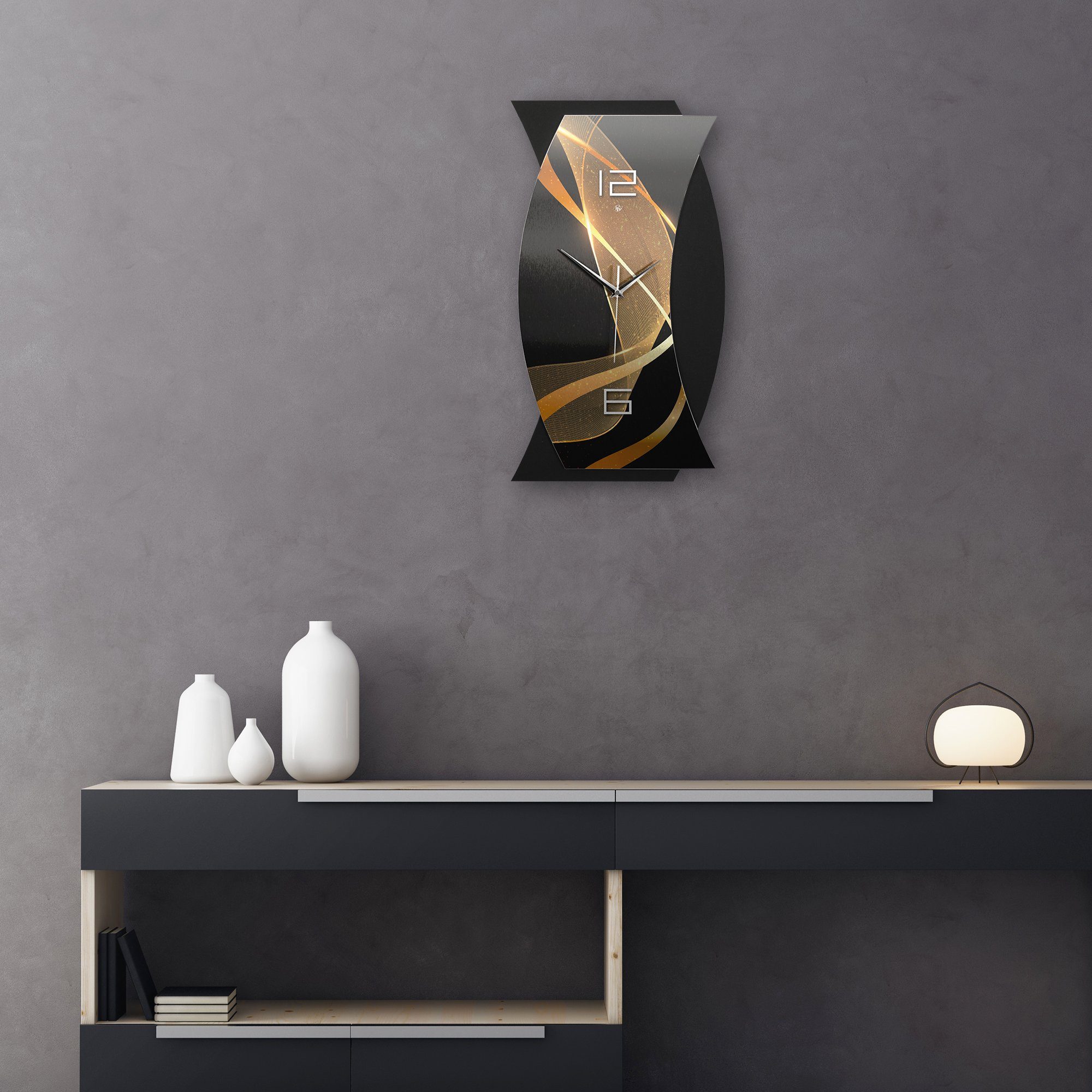 Kreative Feder Wanduhr 3D Designer-WANDUHR Dynamic (ohne Ticken; Funk- oder Quarzuhrwerk; elegant, außergewöhnlich, modern)